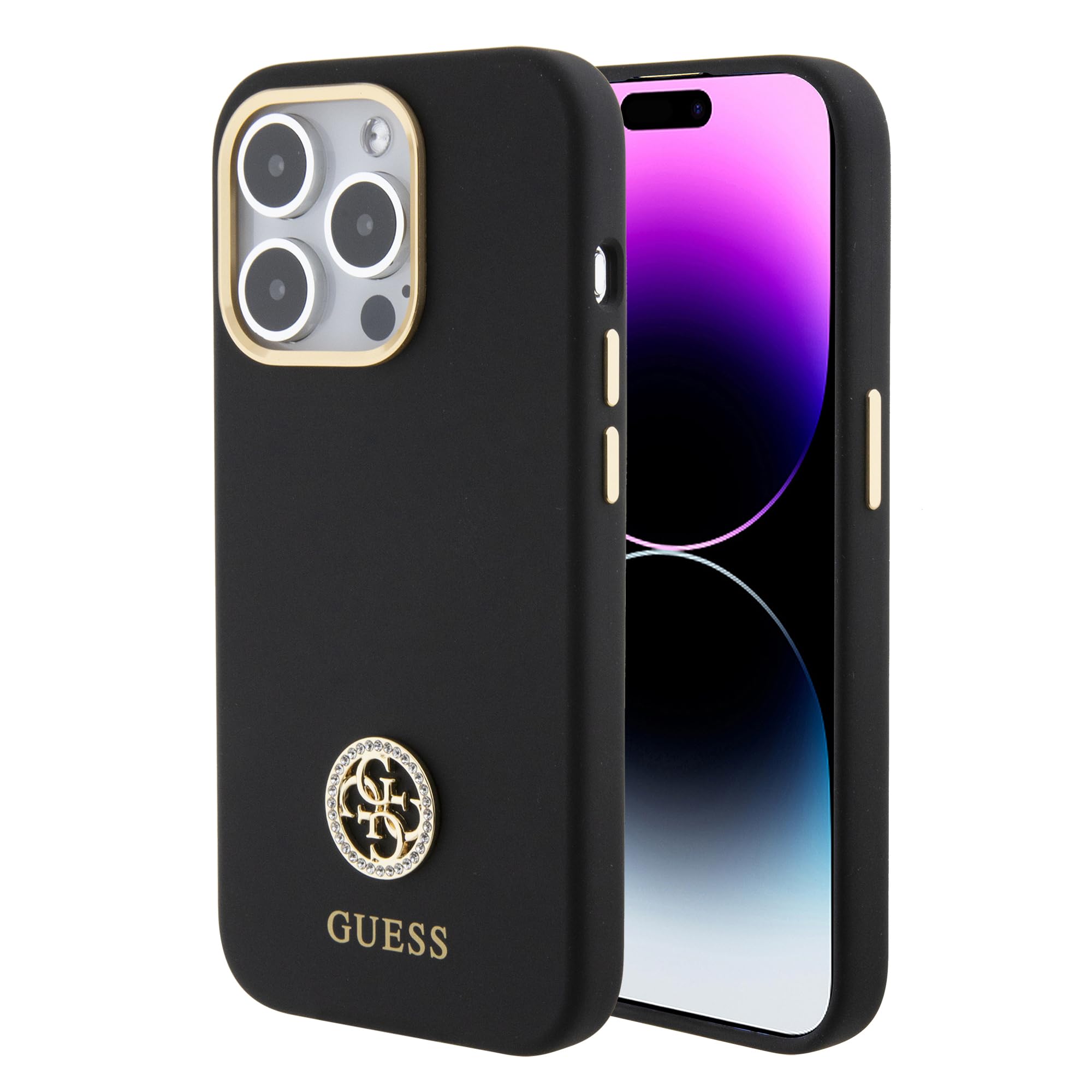 CG MOBILE Guess - Custodia per iPhone 15 Pro Max, in silicone, con logo 4G, antigraffio, resistente alle cadute, antiurto, protezione completa e sottile, colore nero