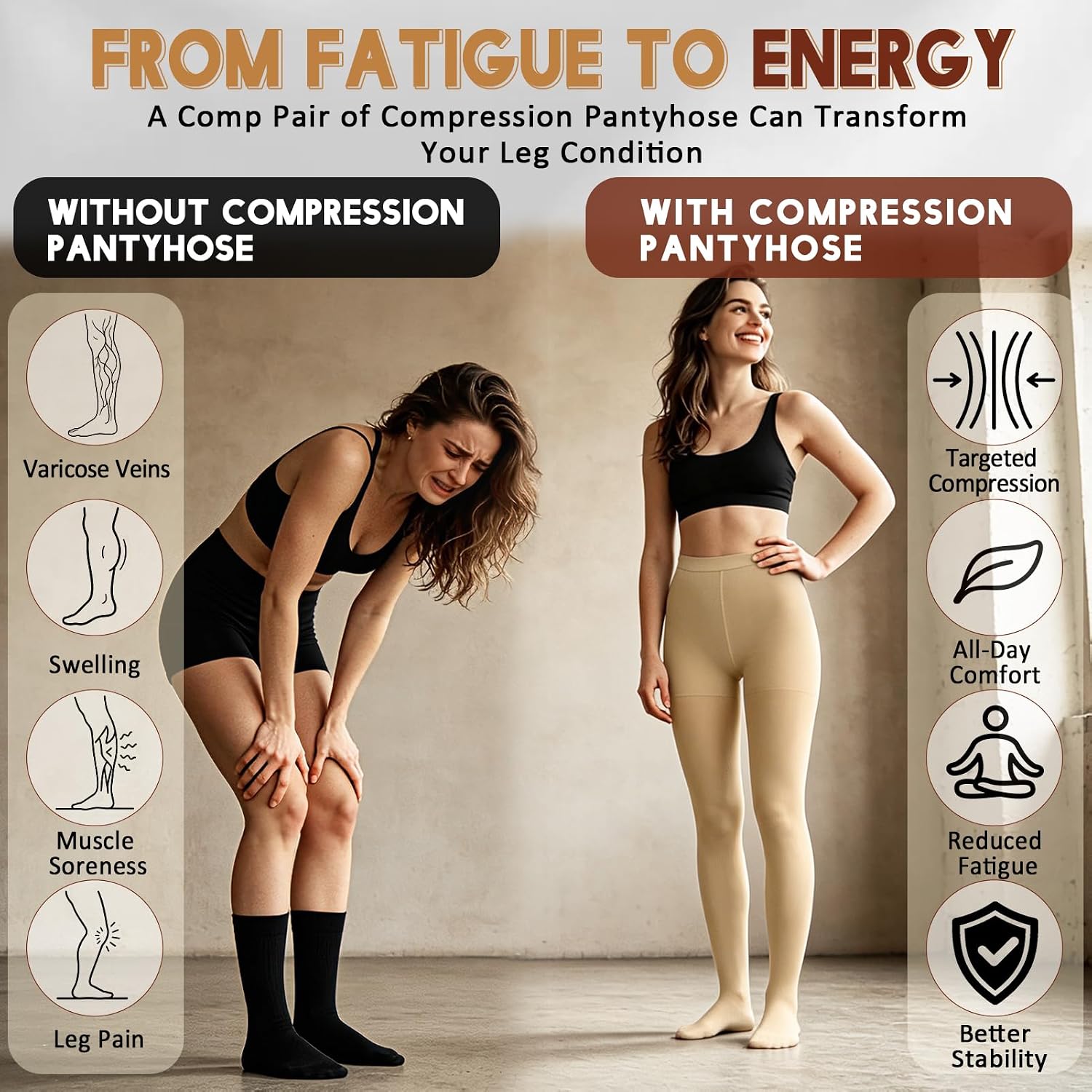 CASMON 15-20 mmHg Medical Compression Pantyhose for Women & Men, Closed Toe Compression Tights for Varicose Veins Edema