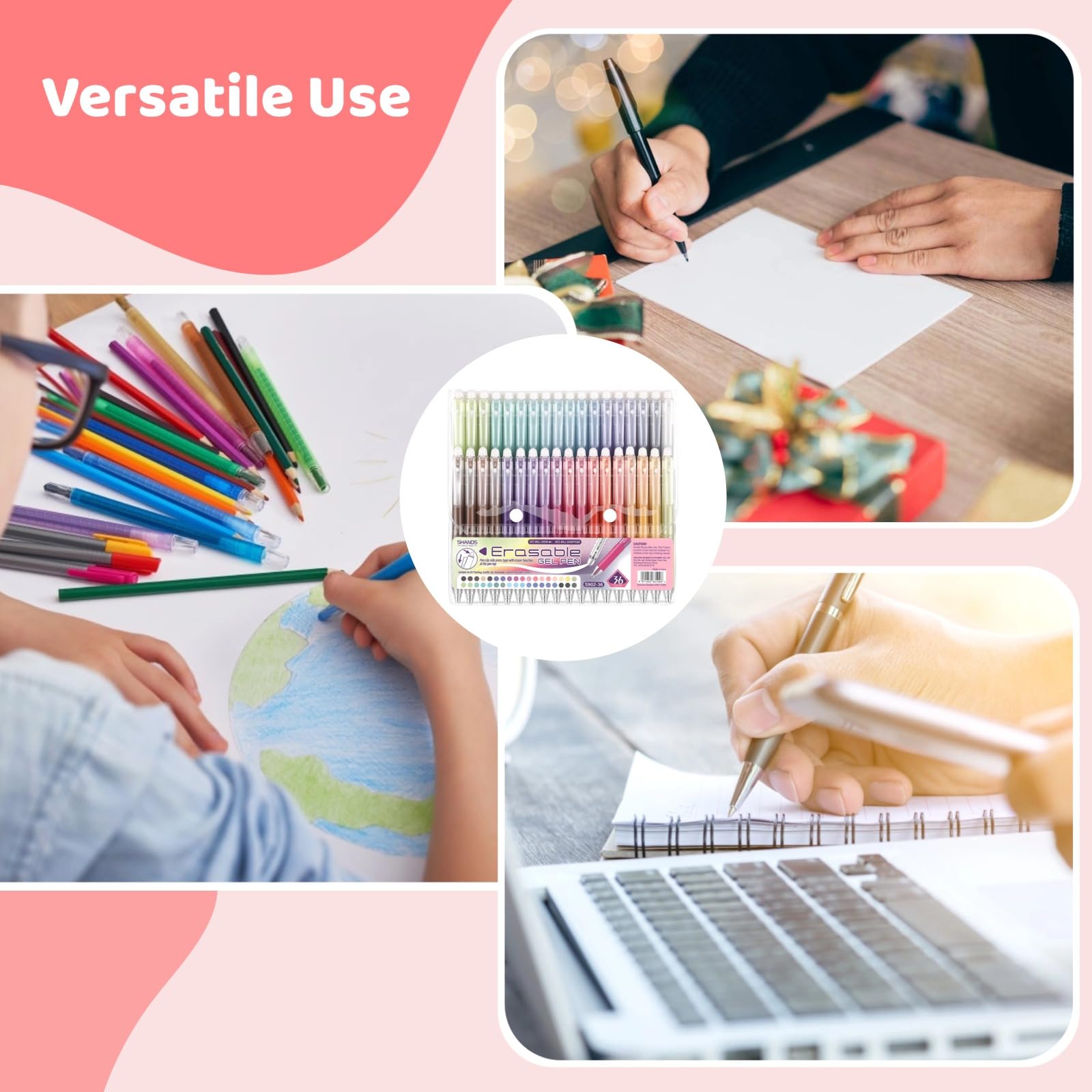 Generisch 36 penne gel cancellabili retrattili, punta fine da 0,7 mm, multicolore, tecnologia termosensibile con gomma, per disegno, scrittura, pittura, appunti