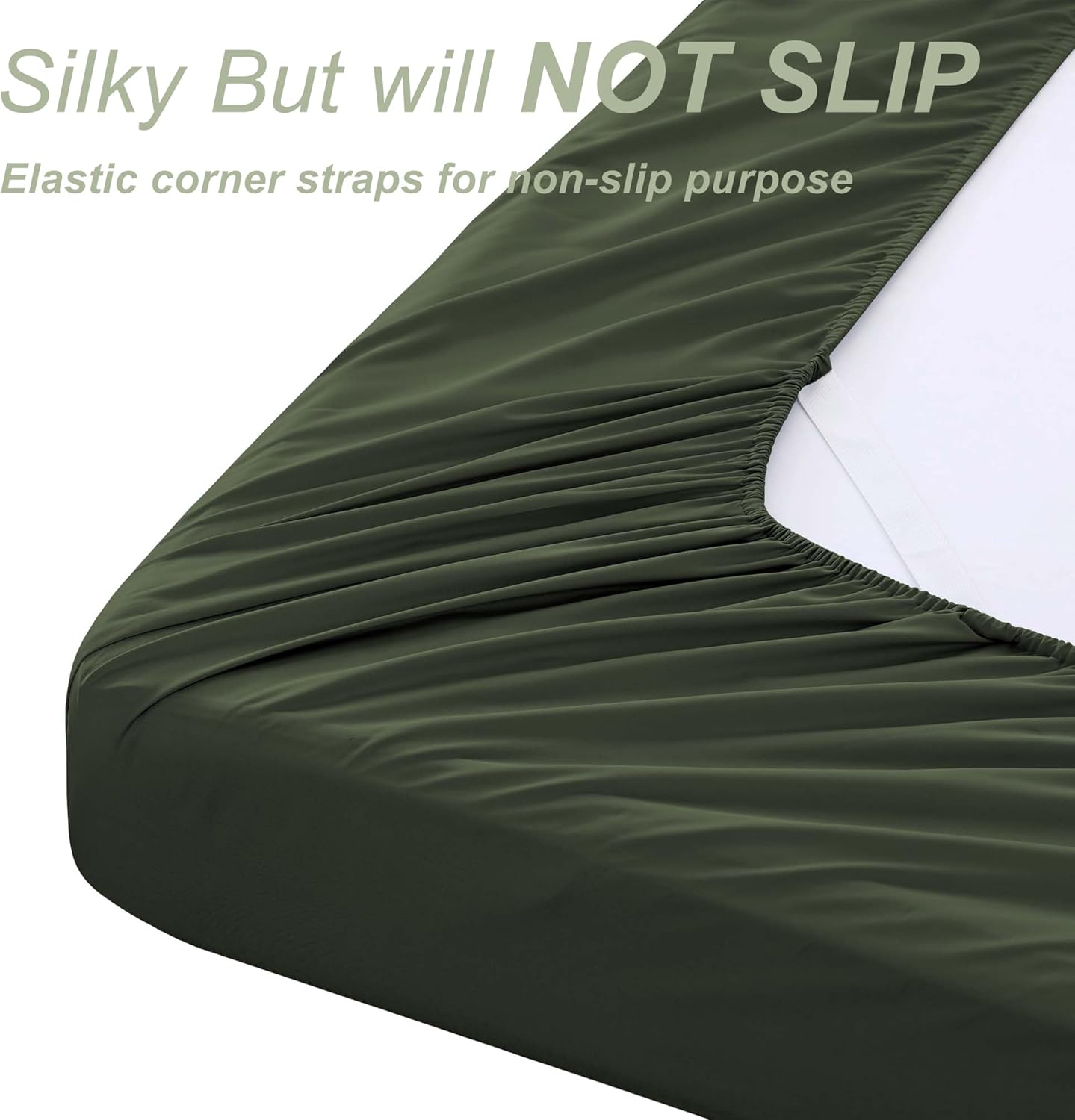 Viviland Cooling Queen Sheets, Bamboo Viscose with Elastic Corner Straps, Olive Green Cold Siky Sheet & Pillowcase Sets for Hot Sleepers