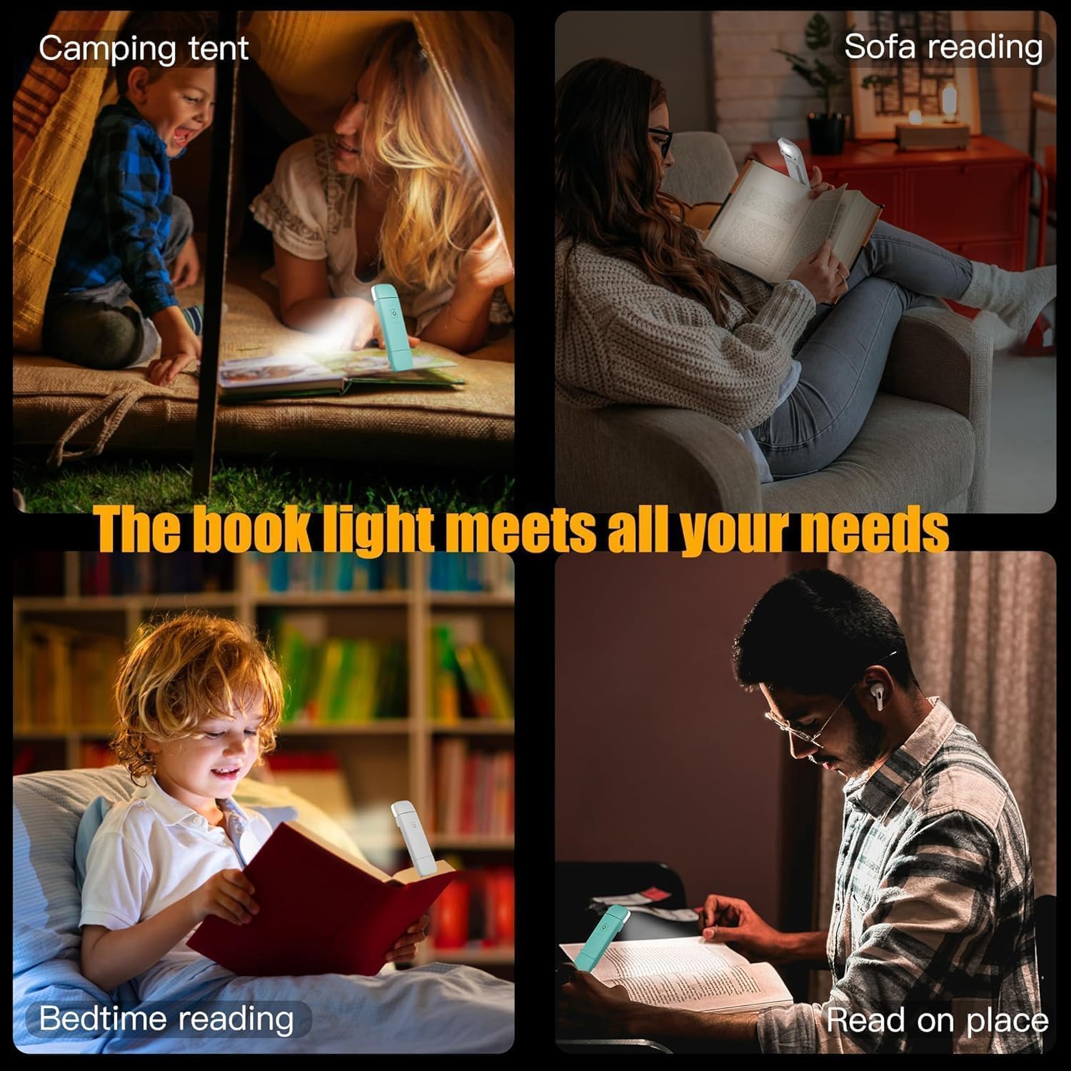 KunHe Confezione da 60 luci per libri ricaricabili tramite USB, per leggere di notte a letto, luci da lettura a LED con clip, per bambini e adulti, regalo di Natale per uomo donna e amanti dei libri