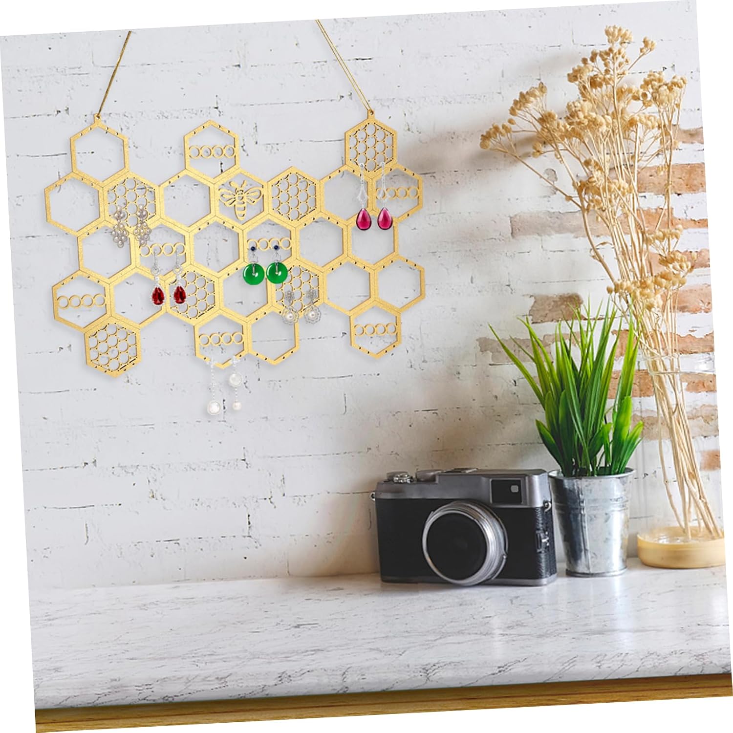 Cabilock Honeycomb Display Stand Earring Holder Wall Ornament Desktop Storage Rack Jewelry Display Rack Decorative Storage Rack Earring Display Holder Hanging Display Shelf Jewelry Rack