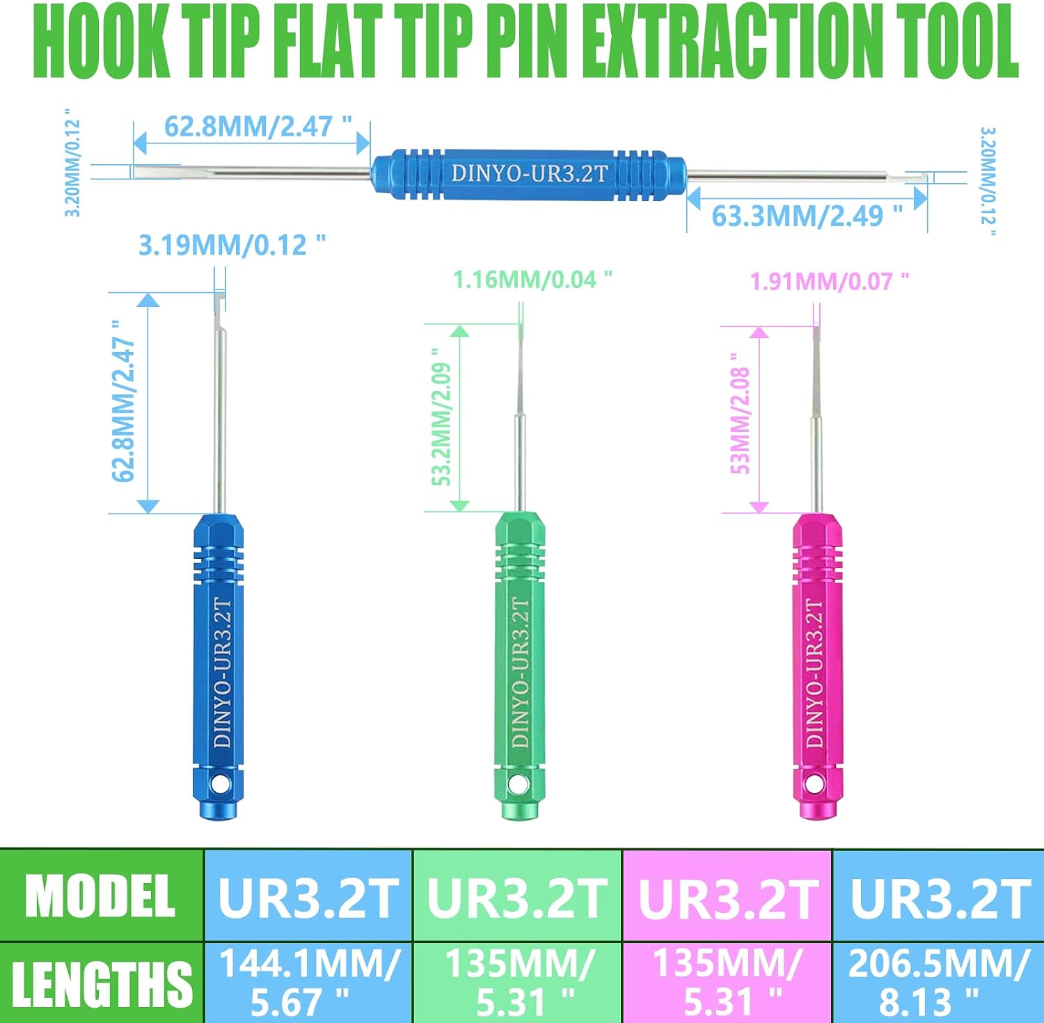DINYO 10Pcs Pin Extractor Tools Terminal Removal Tool Kit, Automotive/Electrical Repair Pin Terminal Release Tool Kit Terminal Ejector Kit Depinning Tool for Most Harness Terminal & Connector Crimp