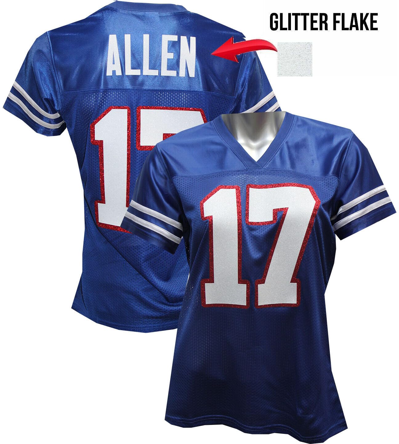Custom Glitterflake Josh Allen Womens Blue Jersey Size X-Large XL