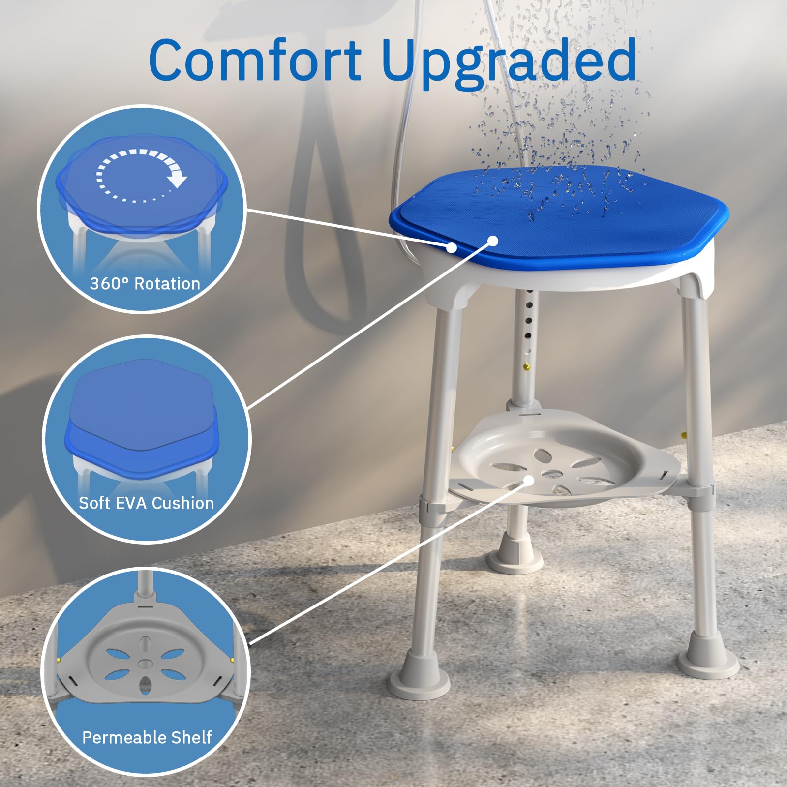 DrSuppor Silla de ducha giratoria para ducha interior, asiento giratorio de 360 grados, taburete de ducha pequeño para bañera, silla de baño para ancianos, discapacitados, adultos (300 libras)