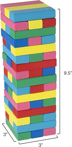 Miniatura 2 de Juego clásico de apilamiento de bloques de madera con madera de colores y bolsa de transporte para juegos en interiores y exteriores para adultos,