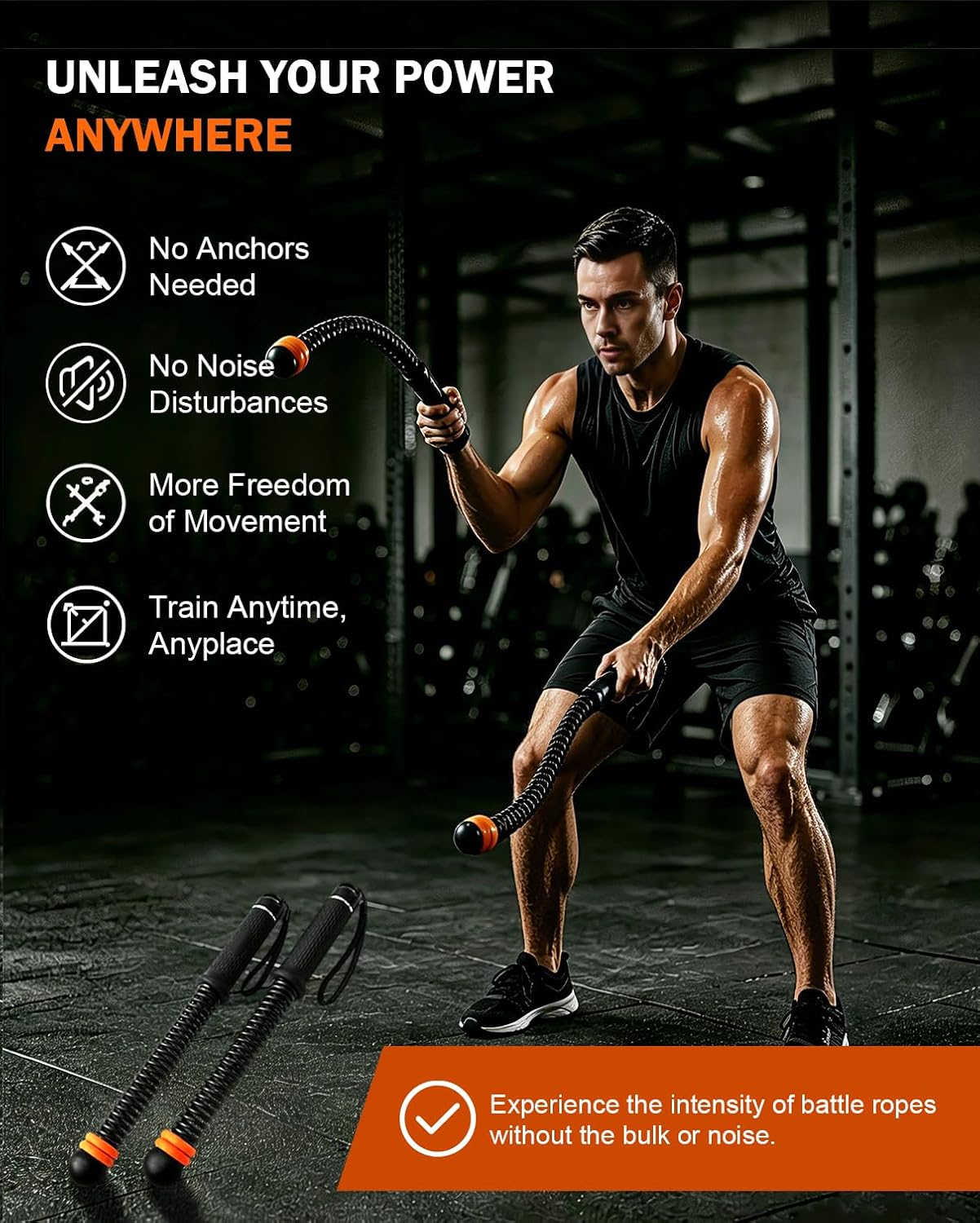Battle Ropes for Home Gym, 2 in 1 Cordless Battle Ropes and Jump Rope with Counter, Adjustable Weight, Quiet Portable Workout Equipment for Men Women, 44cm Steel Spring Exercise Rope Set