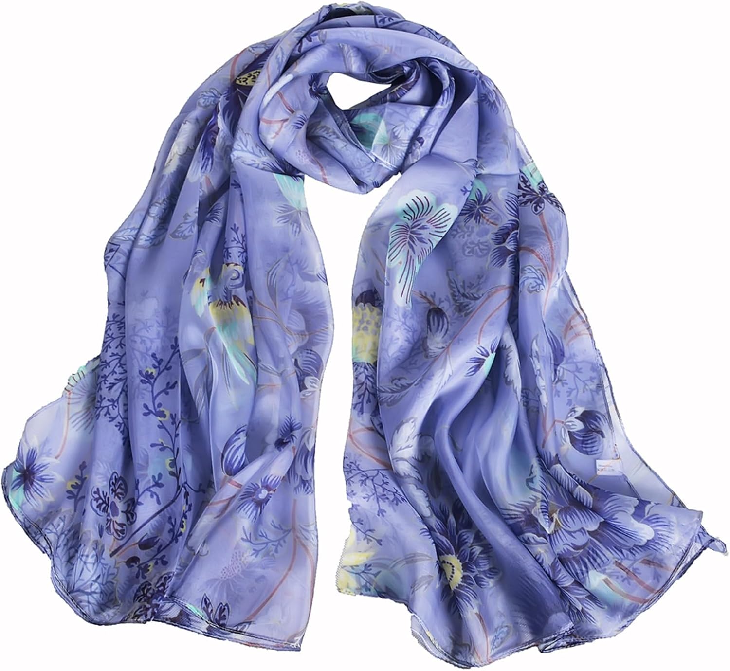 100% Mulberry Silk Women's Neck Silk Scarf-Lightweight Shawl,FLoral Print Beach Silk Wrap-Scarves for Photography
