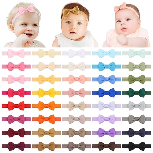 jollybows 40 unidades de lazos para niñas y bebés, cintas elásticas para el cabello, accesorios para el cabello para recién nacidos, bebés y niños