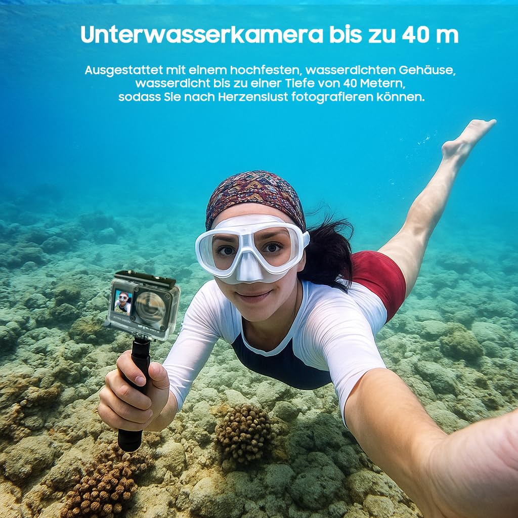 Action Cam,unterwasserkamera,Unterstützung 4K 60FPS,50MP WiFi,170° Ultra Weitwinkel Full HD mit EIS, 2.4G Fernbedienung,für Fahrrad Motorrad