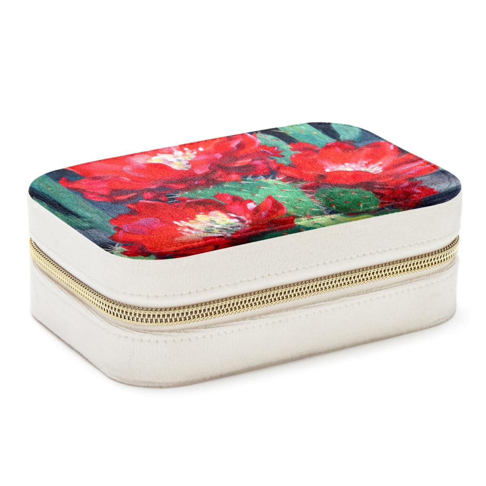 Boîte à bijoux cadeau idéal motif fleurs de cactus rouges pour femme et jeune fille