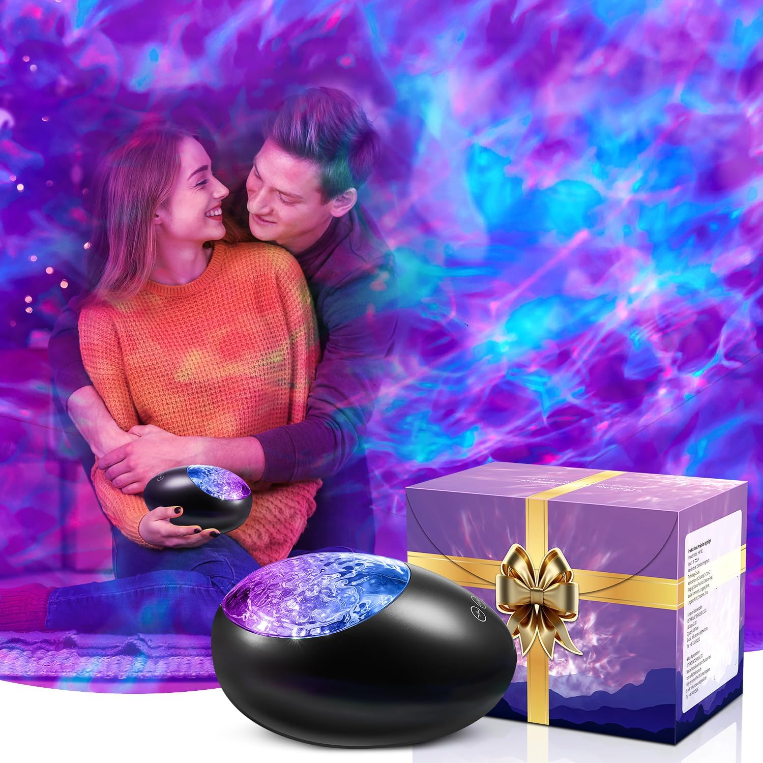 One Fire Gifts Box Galaxy Projector Light with 10 White Noise & Bluetooth Music, Remote Timer Galaxy Lights for Bedroom, Room Decor