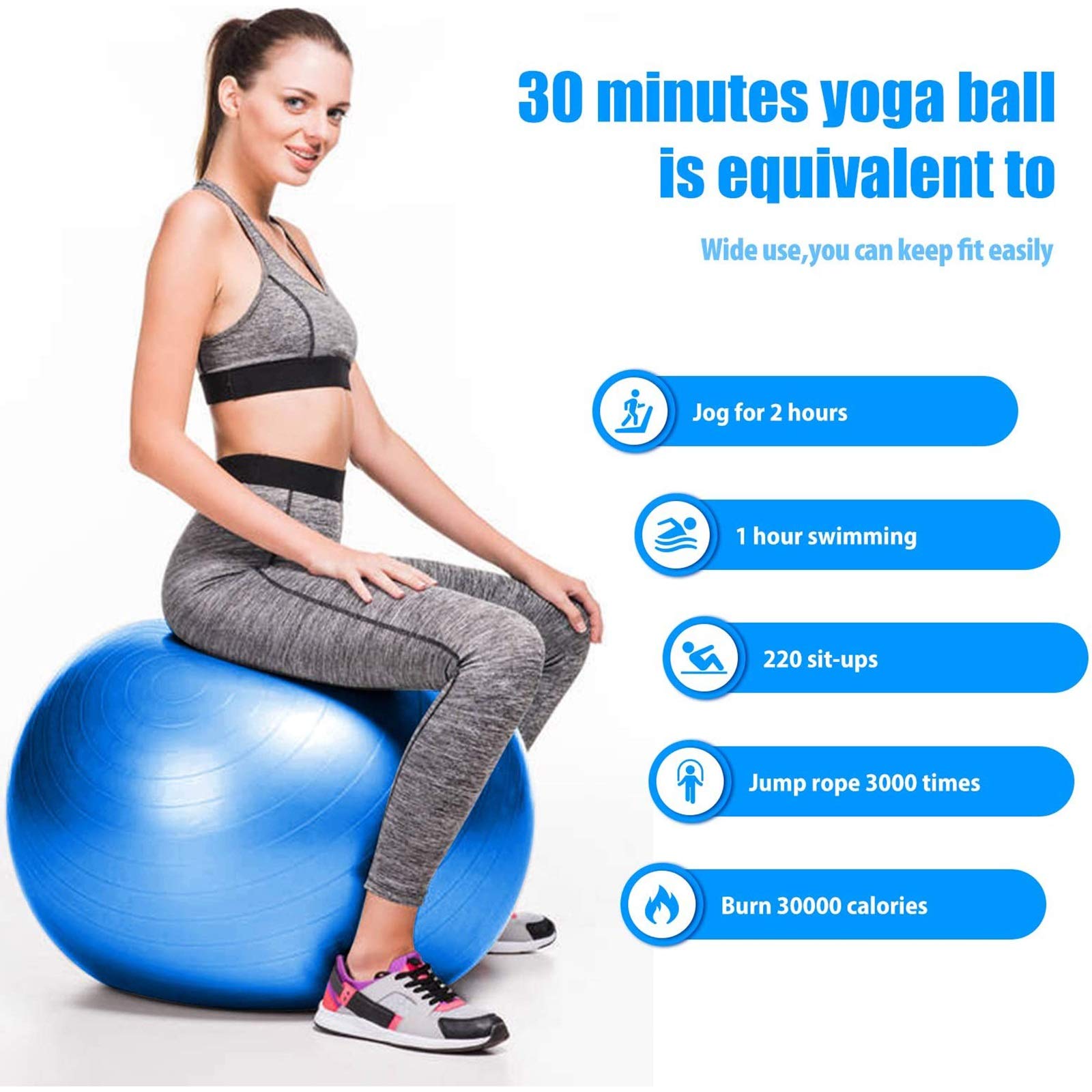 Gymnastikball, Sitzball Büro Ergonomisch, Yoga Ball Groß (55-85cm), Anti-Slip Berstsicher Dicker Robuster, für Schwangerschaft Balance Yoga Fitnessball