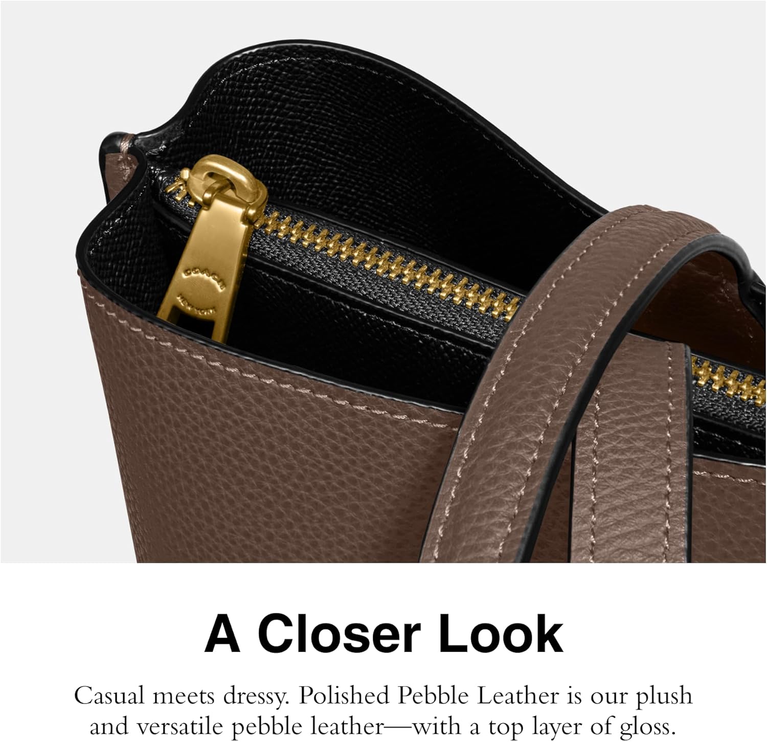 COACH Polished Pebble Leather Willow Tote, Dark Stone - Image 4