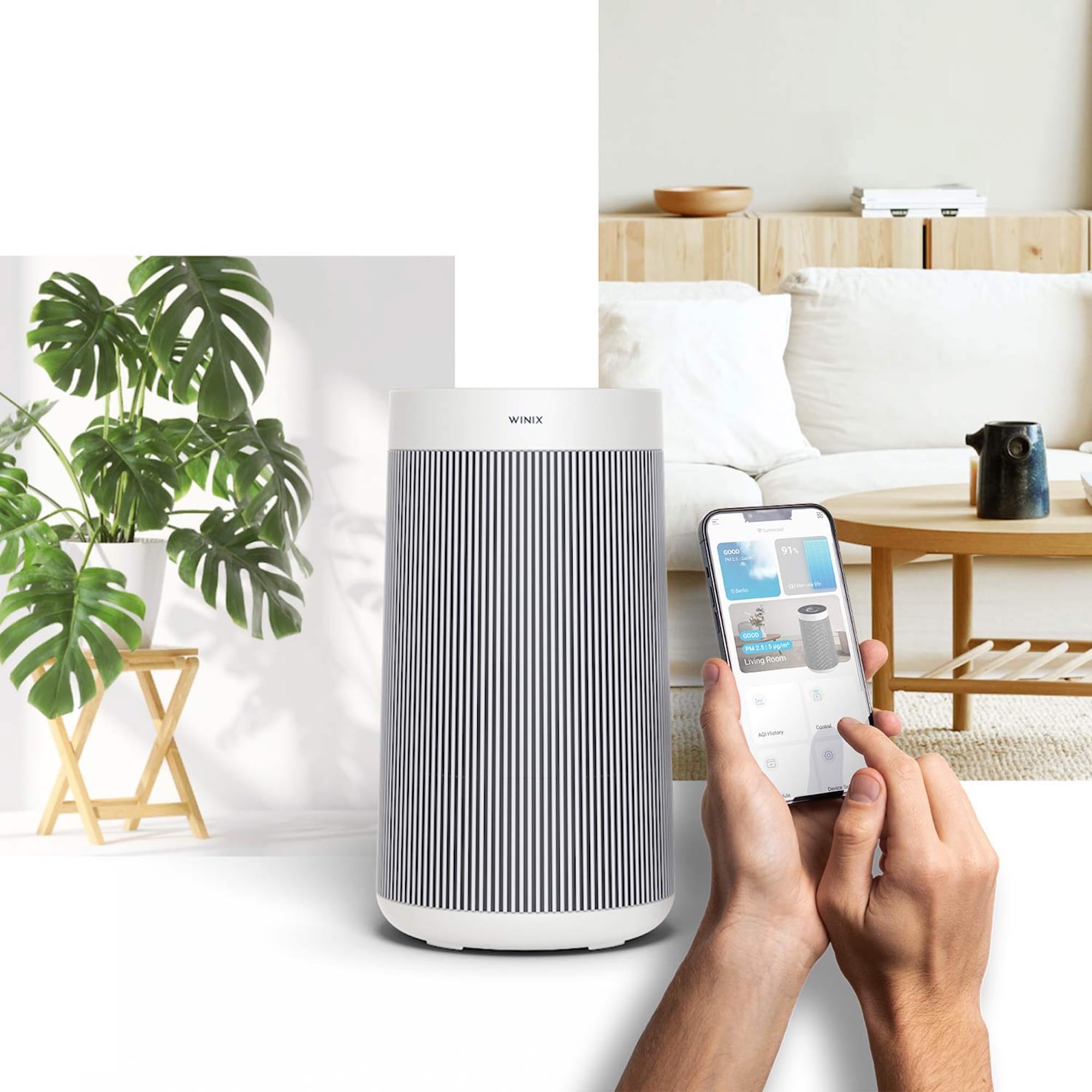 WINIX T800 Smart HEPA oczyszczacz powietrza WiFi Alexa, 99,99% wydajność filtra, CADR 500 m³/h na 120 m², pokój dla palących i alergików, sterowanie aplikacją, technologia PlasmaWave, filtrowanie pyłu