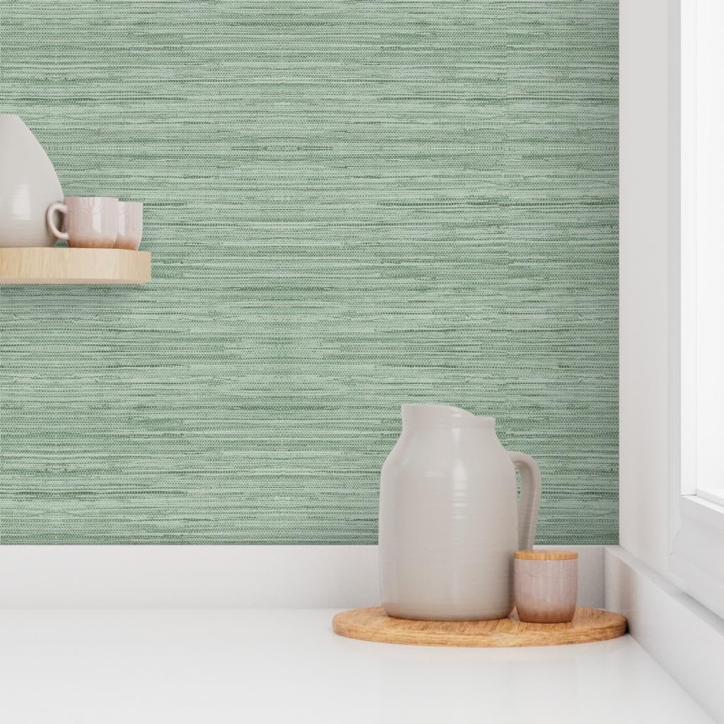Removable Wallpaper Swatch - Soft Sage Green Faux Grasscloth Textured Look Coastal Custom Pre-Pasted Wallpaper by Spoonflower