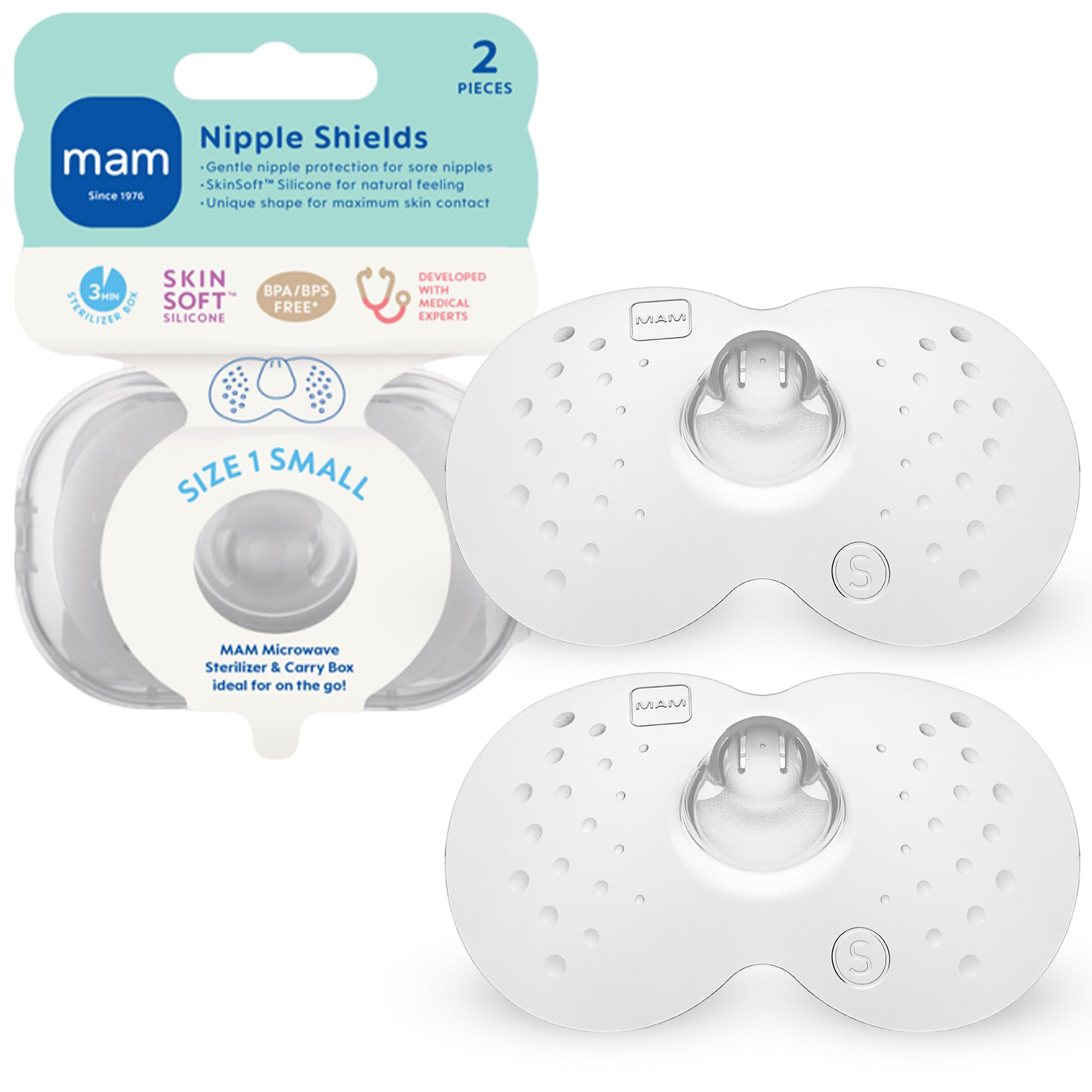 MAM Breastfeeding Nipple Shields with Sterilizing Storage Case, Nipple Shields for Nursing Newborn, Size 1 Small 17mm, 2-Count, Clear-image-15