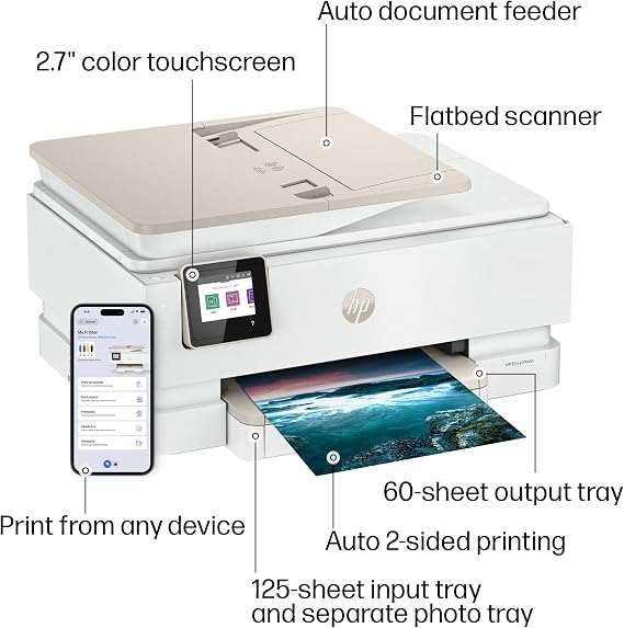 HP Envy Photo 7975 Wireless Color Inkjet Photo Printer, Print, scan, Copy, Easy Setup, Mobile Printing, Best-for-Home, 3 Month Instant Ink Trial Included, AI-Enabled (B63K3A)