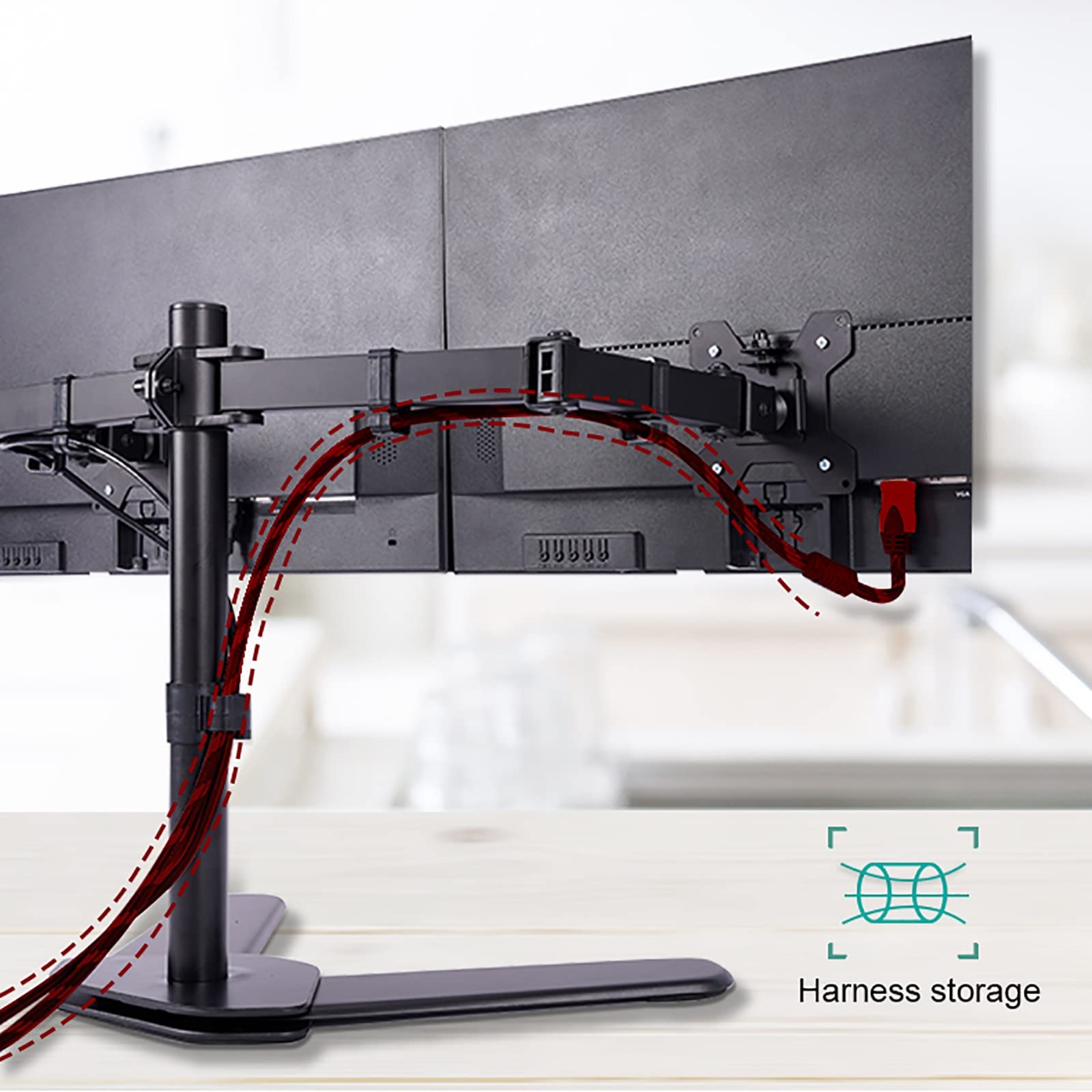Supporto per Doppio Monitor, Braccio Snodato Completamente Articolato, Supporto per Monitor con Rotazione, Inclinazione E Altezza Regolabili, Compatibile con Schermi da 10 A 27 Pollici.