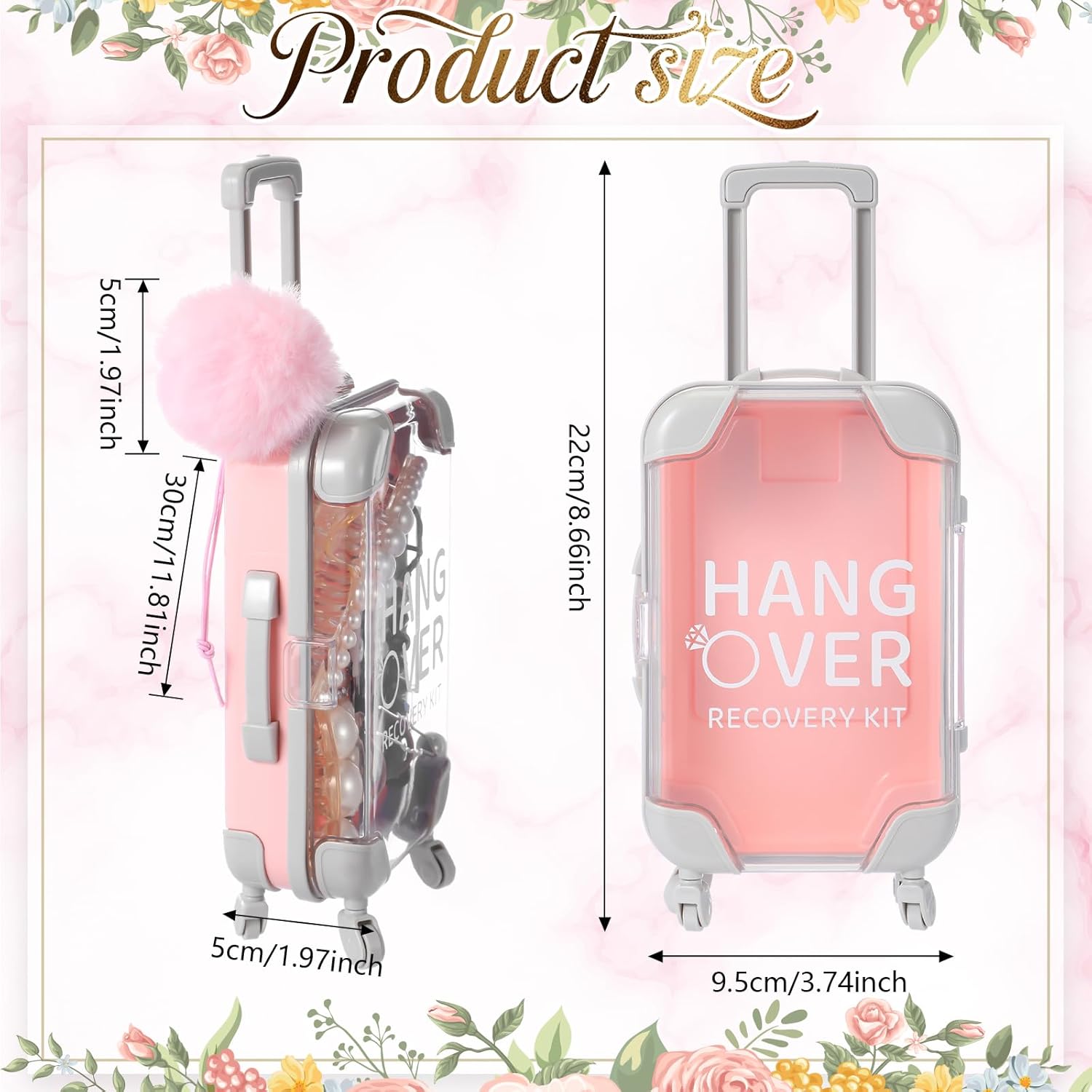 Sweetude 12 Set Hangover Recovery Kit Suitcase Mini Luggage Girls Trips Bachelor Party Favors Bridal Shower Bridesmaid Emergency Kit Pink Fluffy Ball Wedding Favors for Bachelorette Party