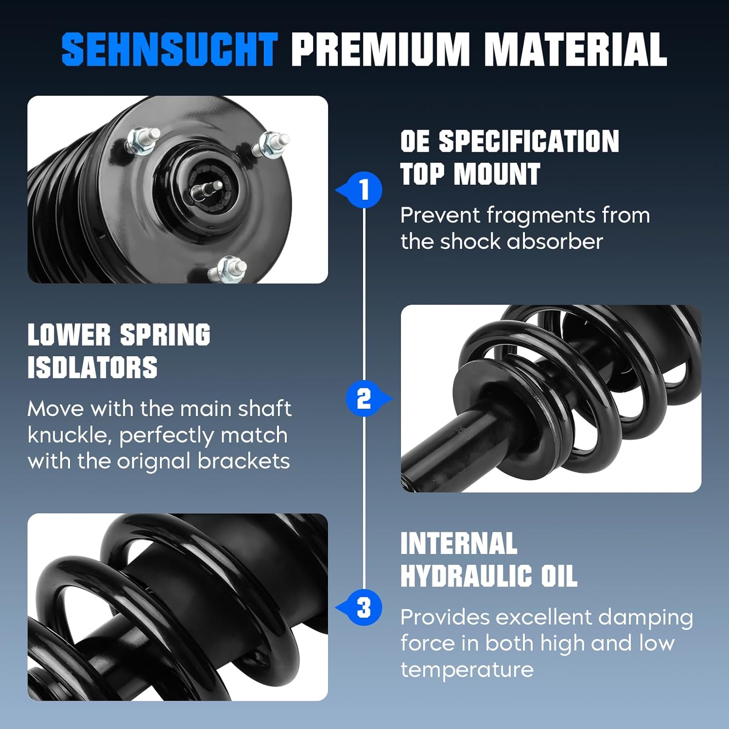 Front Spring Strut Shock Absorber for Chevrolet Silverado 1500 2007-2013, for GMC Sierra 1500 2007-2013, Complete Coil Struts Shocks Assembly Absorbers Replace for 139105, 2008 2009 2010 2011 2012