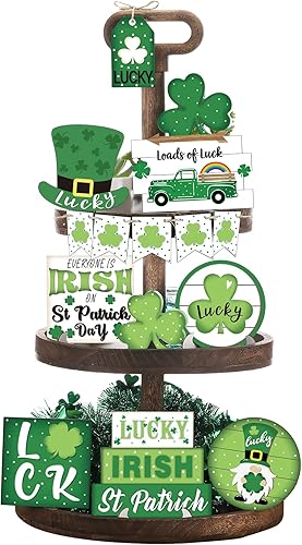 15 piezas de decoración de bandeja escalonada para el día de San Patricio bandeja escalonada para el día de San Patricio bandejas de trébol letreros