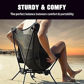MOON LENCE Portable Camping Chair Backpacking Chair - The 4th Generation Ultralight Folding Chair - Compact, Lightweight Foldable Chairs for Hiking Mountaineering, Beach (Black-Gold-Feet)