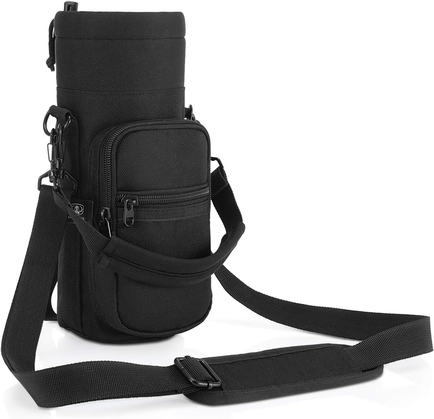 Barbarians Water Bottle Carrier, Bottle Pouch Holder with Adjustable Shoulder/Hand Strap with 2 Pockets for 16oz 17oz 20oz 24oz 25oz 32oz 40oz, Black