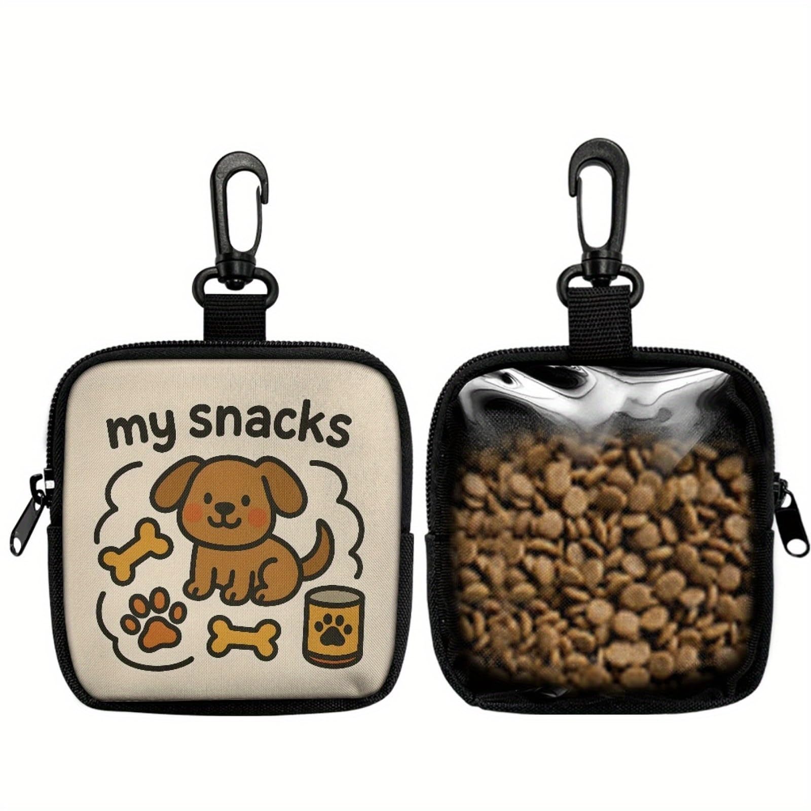 LANQEAOR Dog Treat Pouch with Clip and Zip Closure, Cute Puppy Print Training Treat Bag with Clear Front Window for Dog Snacks, Portable Treat Holder for Puppy Training, Walks and Outdoor Use
