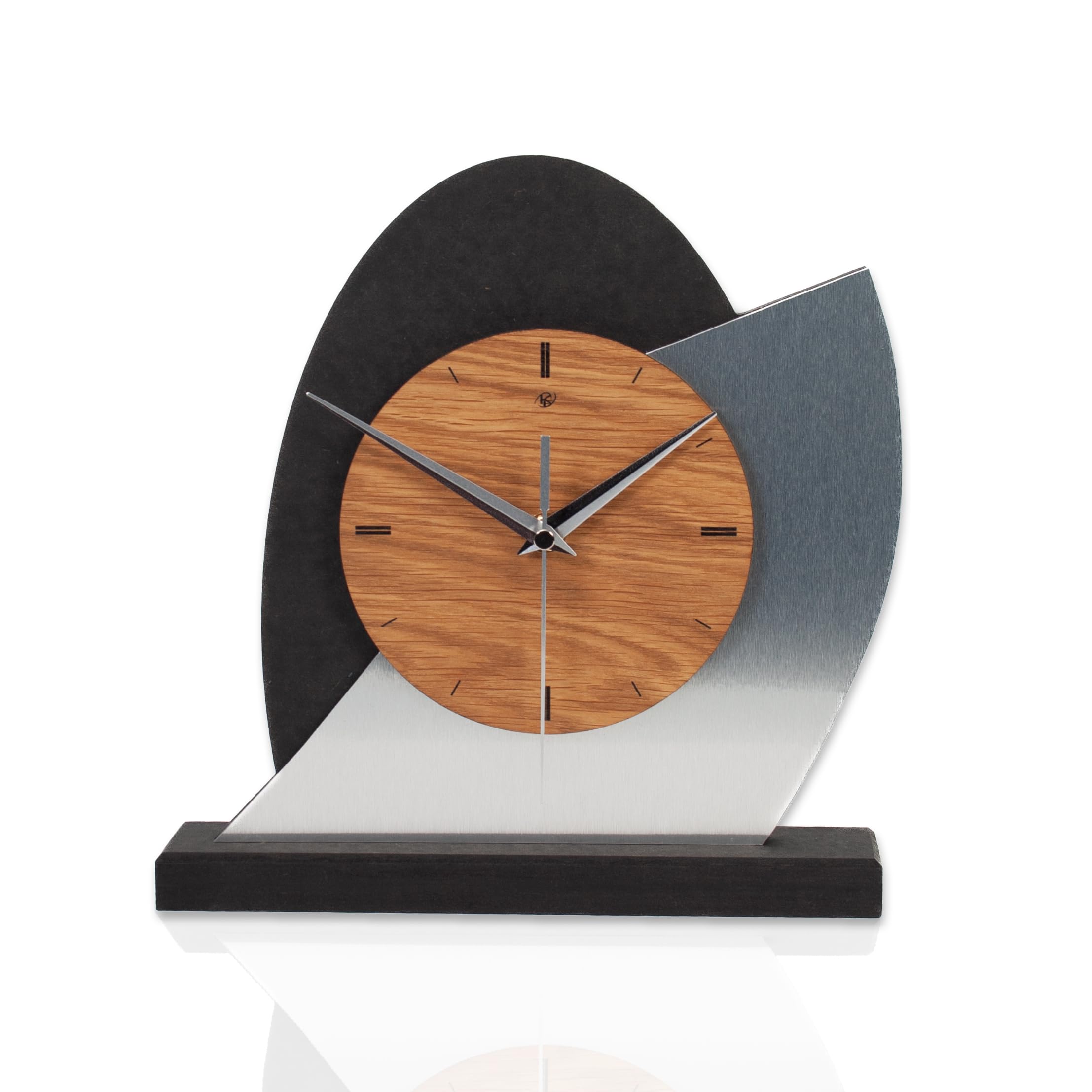 Kreative Feder Designer-Standuhr „Silver Dome“ aus Holz - Tischuhr in modernem Metallic-Look schwarz, braun, Silber; Größe ca. 25,5x25,5cm (leises Funkuhrwerk)