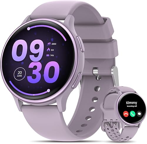 Smart Watches for Women(Answer/Make Calls), 1.27'' AMOLED Screen Activity Trackers with Heart Rate/Sleep/SpO2 Monitor, Smartwatch for iPhone/Samsung/Android,120+ Sport IP68 Fitness Watch 2Bands Violet