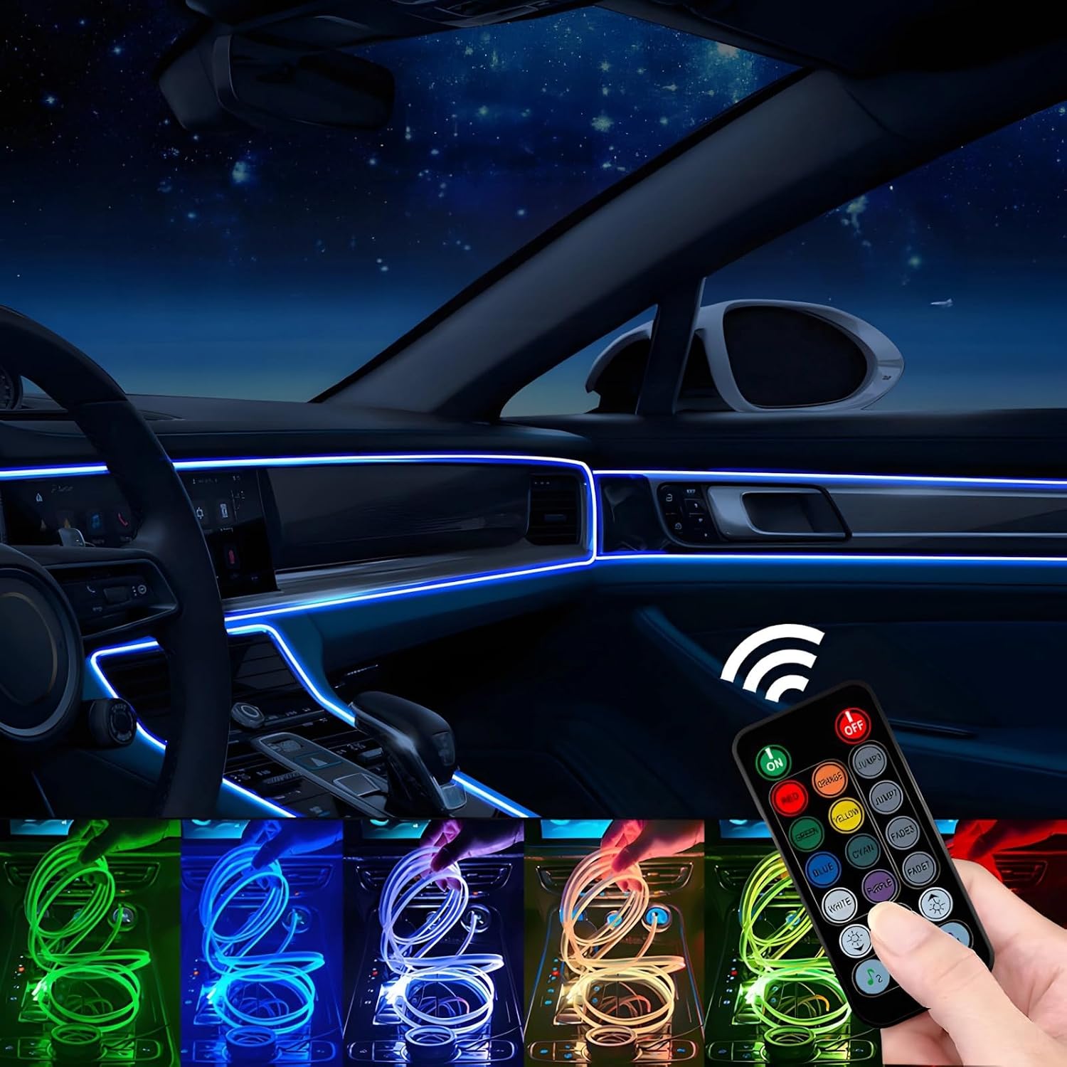 Car Led Fiber Optic Strip Lights With App And Music Sync, Rgb Color Changing Dashboard Accent Kit For Interior Atmosphere