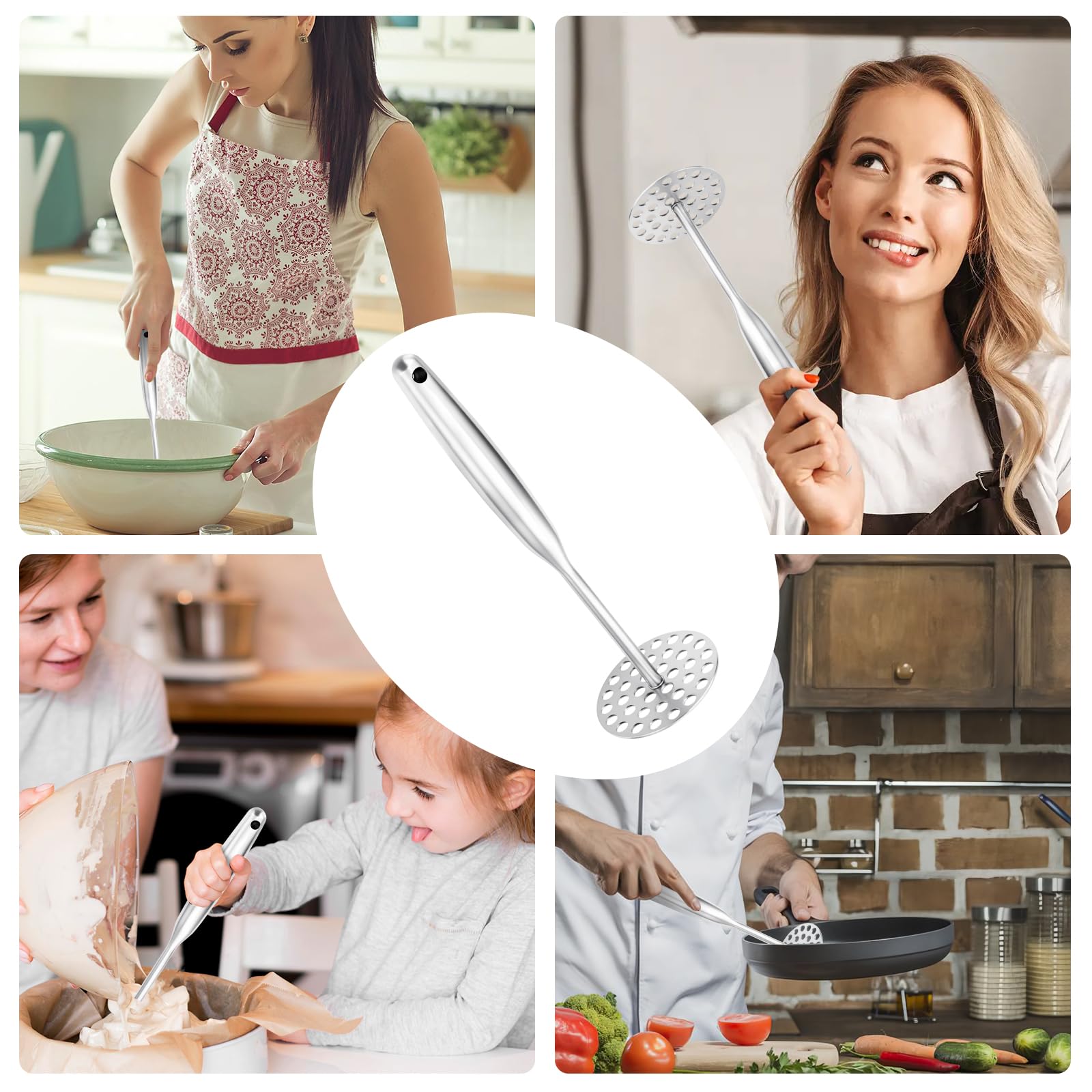 Aplastador de Patatas, Machacador de Acero Inoxidable, Apto para Lavavajillas, Potato masher Para Aplasta Patatas,Frutas,Verduras(25.3 x 8.7 cm)