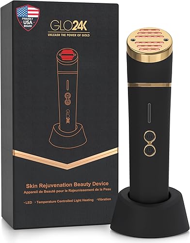 Miniatura 1 de GLO24K - Dispositivo de belleza de luz roja para cara y cuello, masajeador facial y cuello 3 en 1 con triple LED y tecnología de vibración avanzada