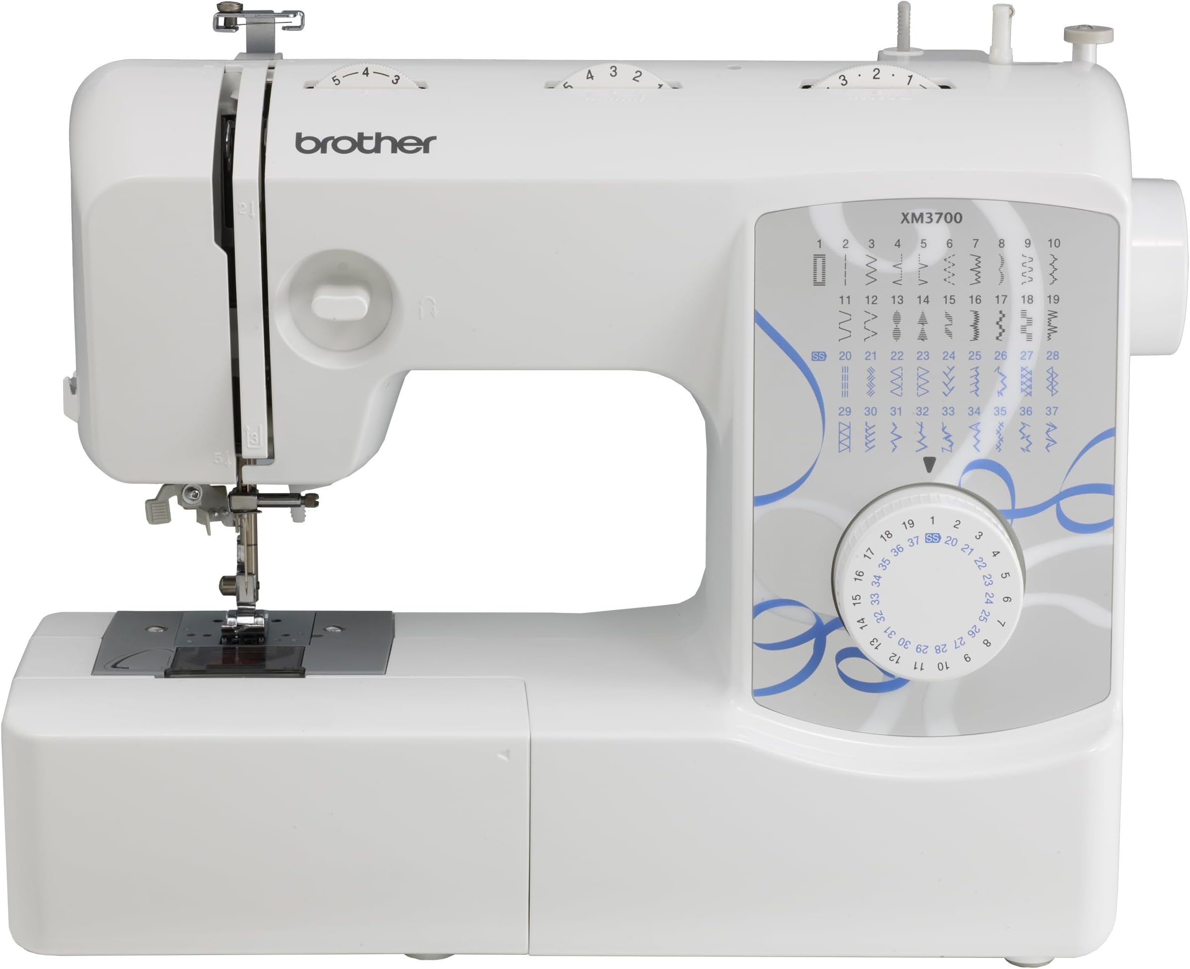 BROTHER XM3700 Machine, 37 Built-in Stitches, 5 Included Sewing Feet, Metal Plastic, White