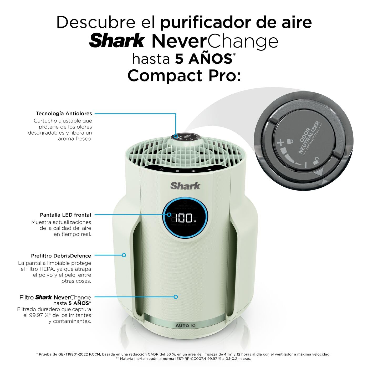 Shark NeverChange, Purificador de Aire, Alcance 23 m², Menta HP072EUGN