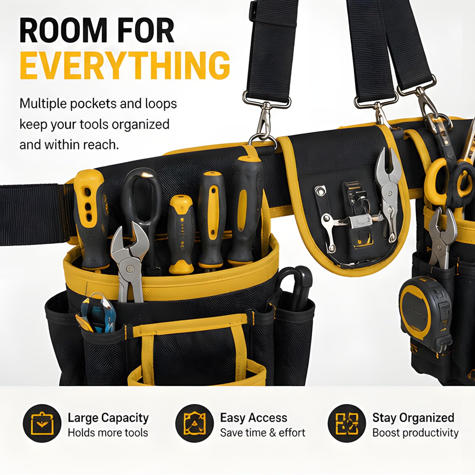 Expert Sac à outils à suspendre fabriqué en tissu Oxford renforcé et plusieurs poches de rangement pour charpentiers, plombiers, sac à outils en tissu Oxford renforcé