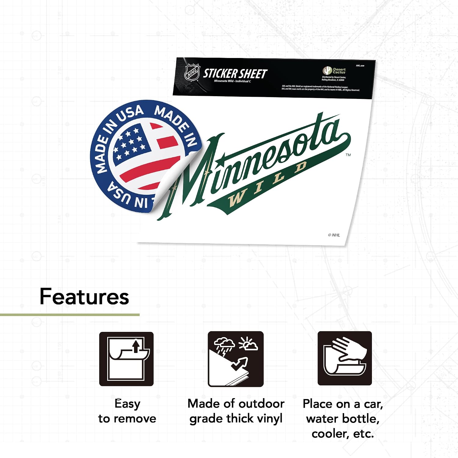 Desert Cactus Minnesota Wild Sticker NHL Team National Hockey League Vinyl Decal Laptop Water Bottle Car Scrapbook (Individual C)