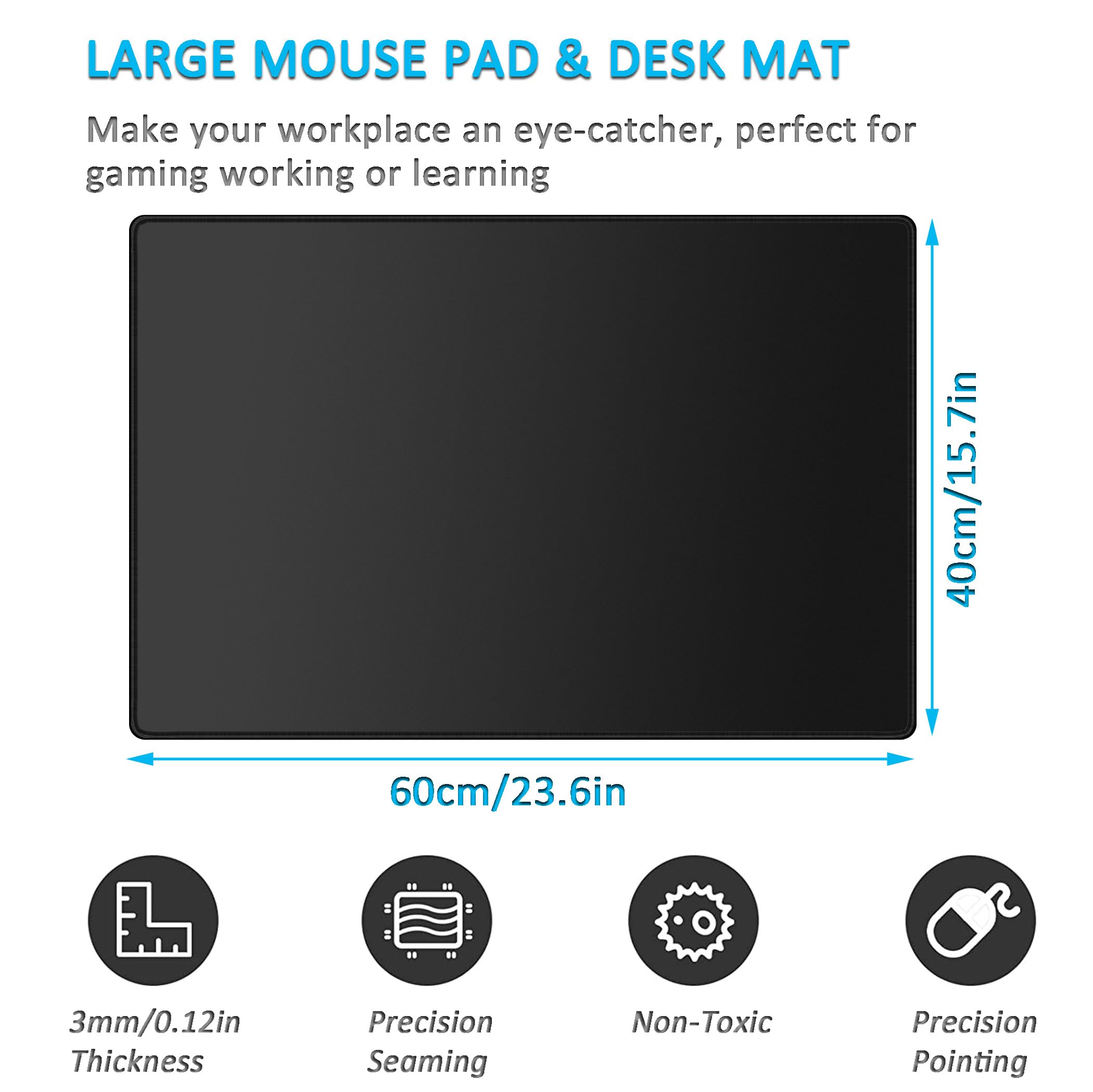 LL-COEUR Tapis de Souris Speed Gaming Noir 60x40x0,3cm, Large sous Main de Table Déco Bureau avec Bords Surpiqués pour Clavier, Souris (600x400x3mm)