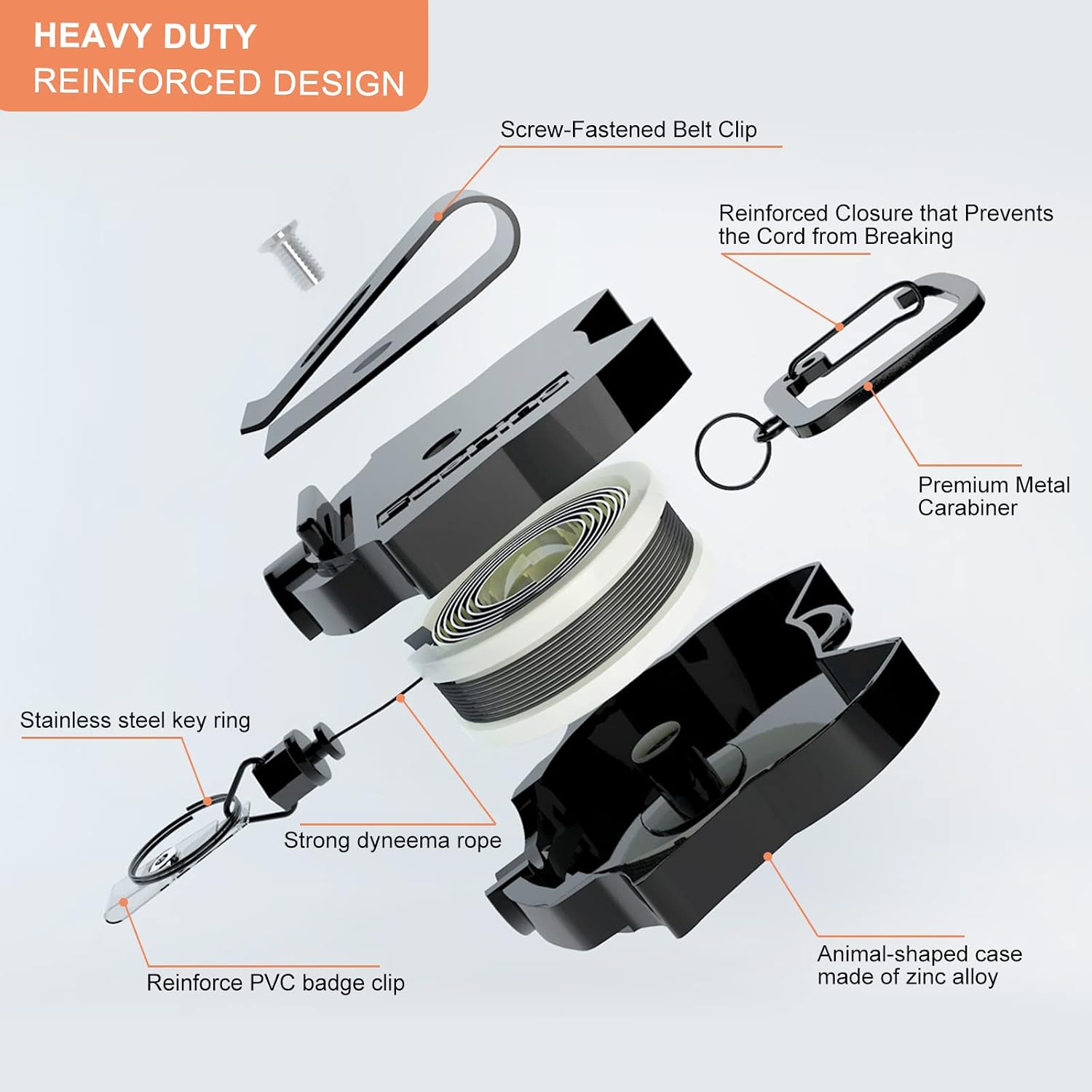 Retractable Keychain Keyring Heavy Duty, BiaoGan 2 Pack Metal Retractable Badge Holder Key Reel - Image 4