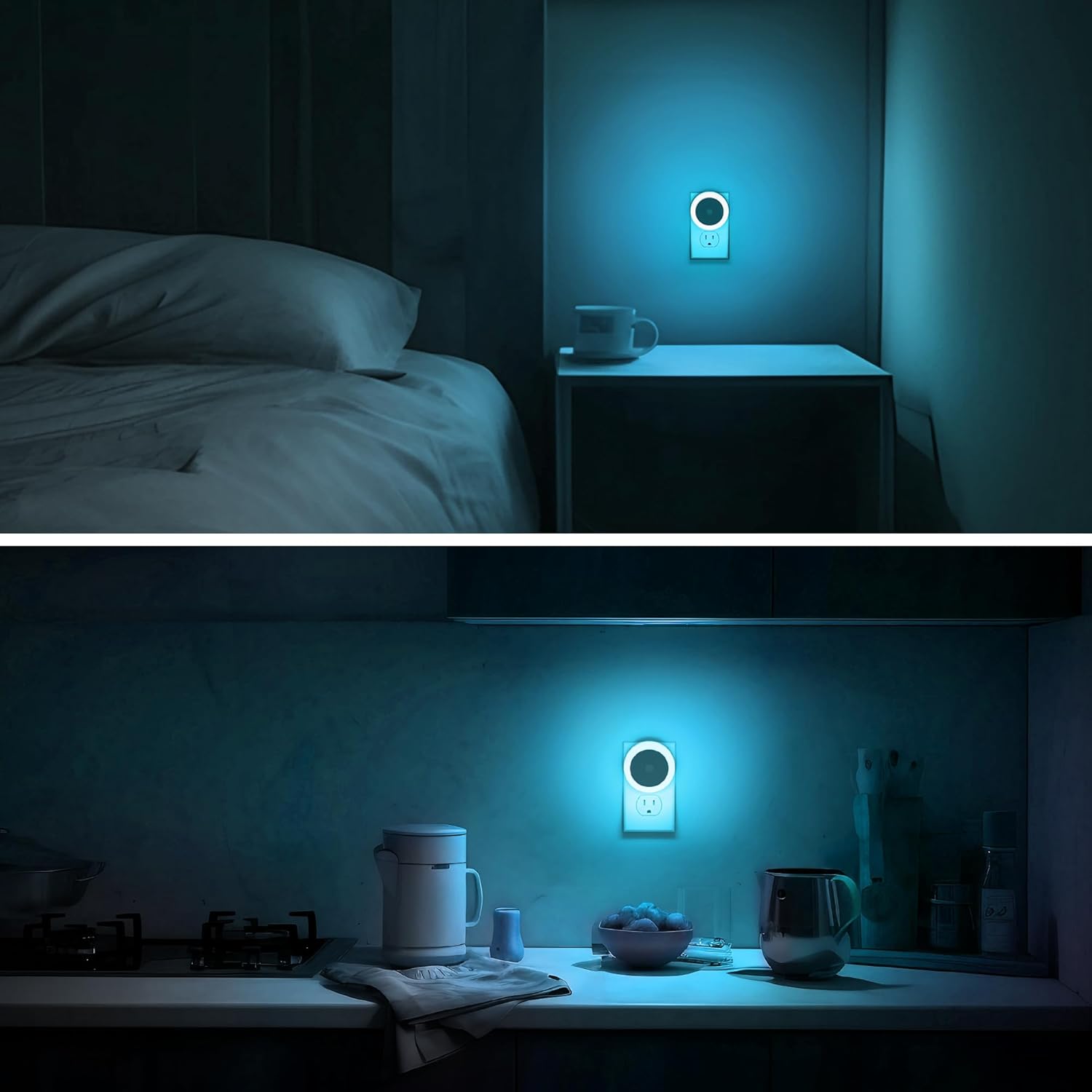 Briignite Azure Blue Night Light, Night Lights Plug into Wall [4Pack], Nightlight with Light Sensors, LED NightLight for Kids Room, Bathroom Night Light, Stair Lights, Hallway Light
