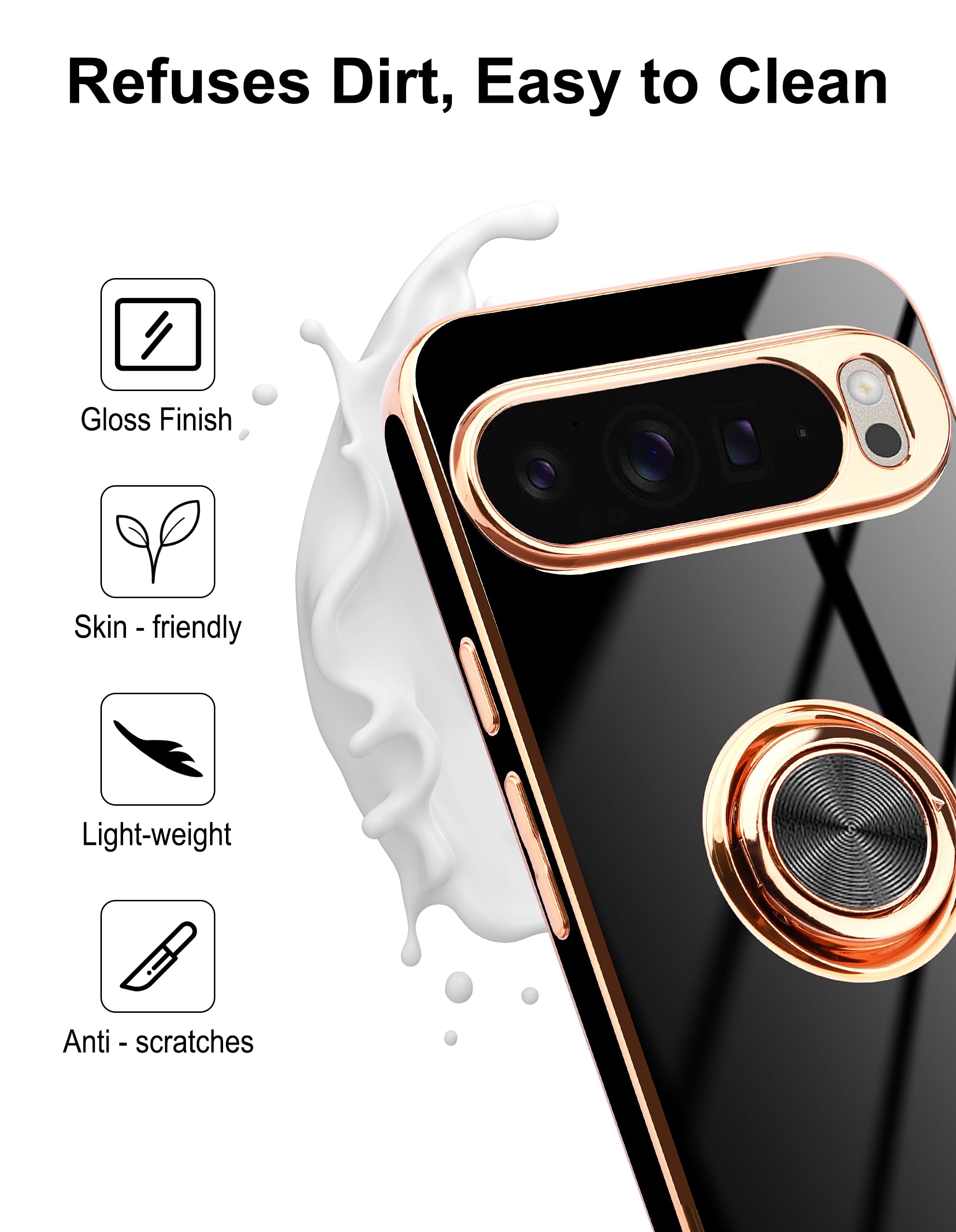 Jusy Hülle Für Google Pixel 9 / 9 Pro – Mit Magnetischem 360°-Ringständer, Hochglanz-Finish, Stoßfest