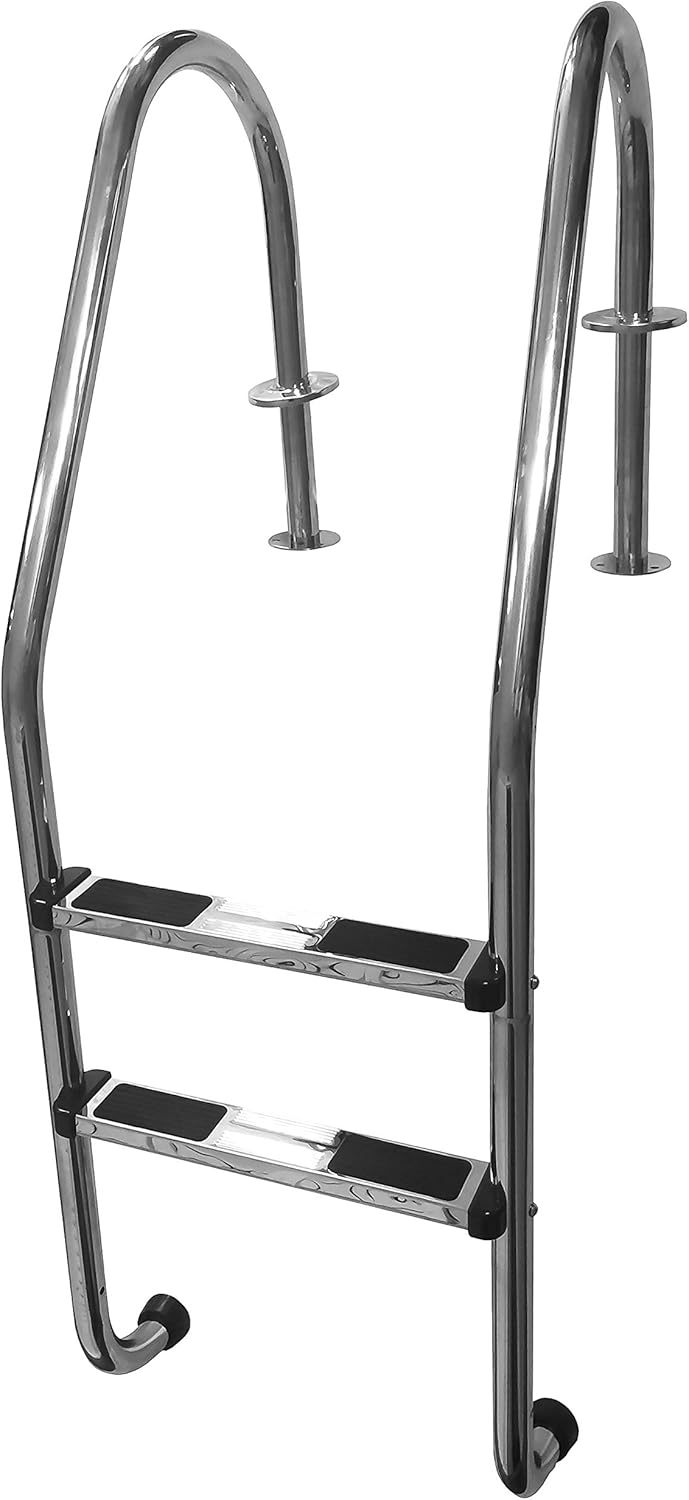 FibroPRO Stainless Steel In Ground Swimming Pool Ladder with Easy Mount Legs (2 Step) : Patio, Lawn & Garden