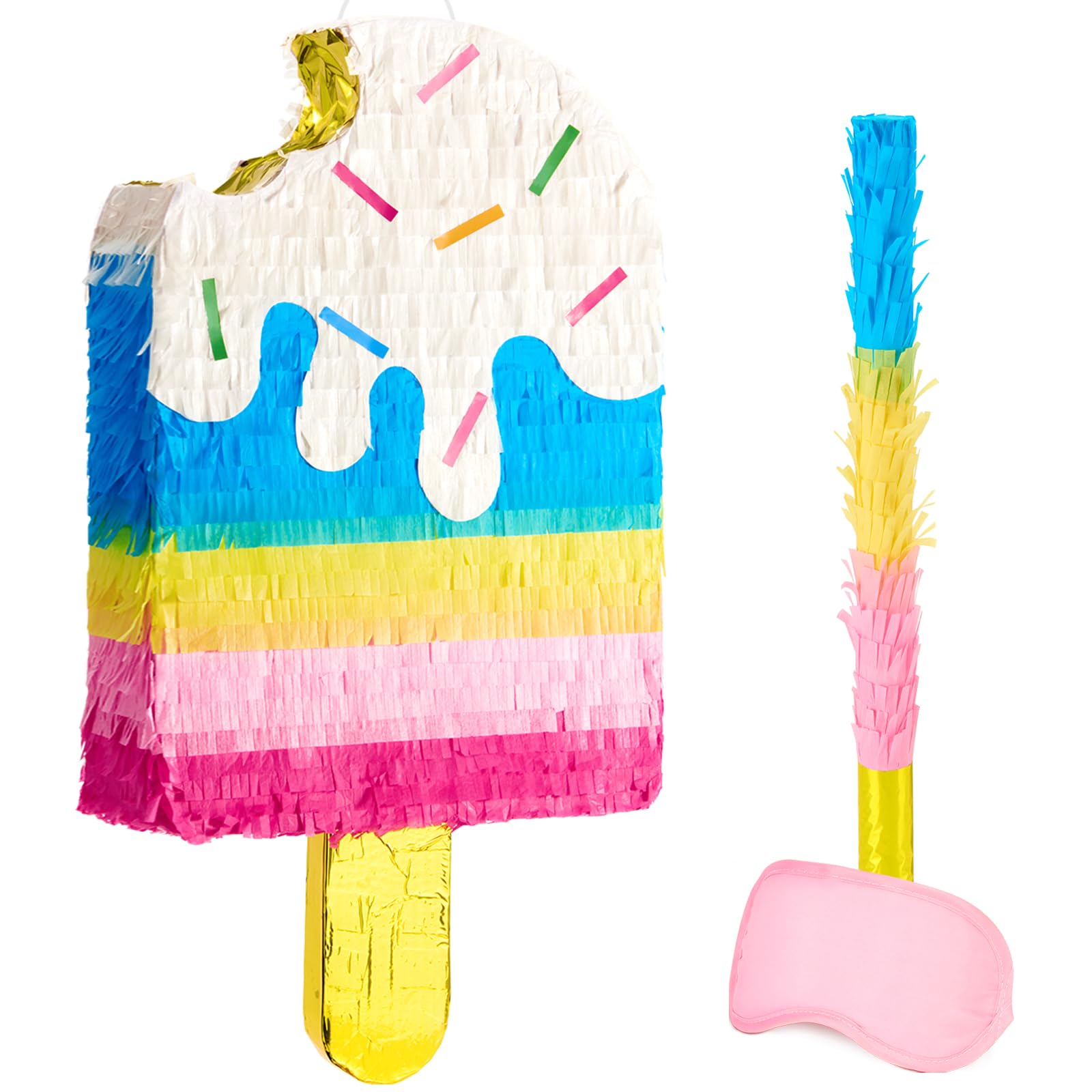 WERNNSAI Ice Cream Piñata - Sweet Summer Birthday Party Decorations Kids Colorful Popsicle Piñata with Blindfold and Bat for Summer Ice Cream Party
