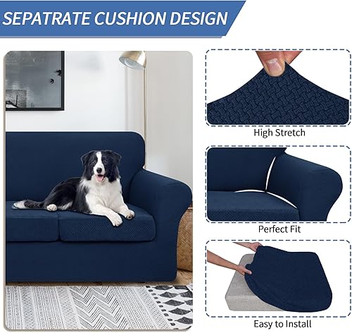 Miniatura 3 de Jiviner Fundas para sofá, 4 fundas elásticas para el sofá de 3 cuerpos, con 3 fundas para cojín, gruesas y ajustables, protector de muebles para los