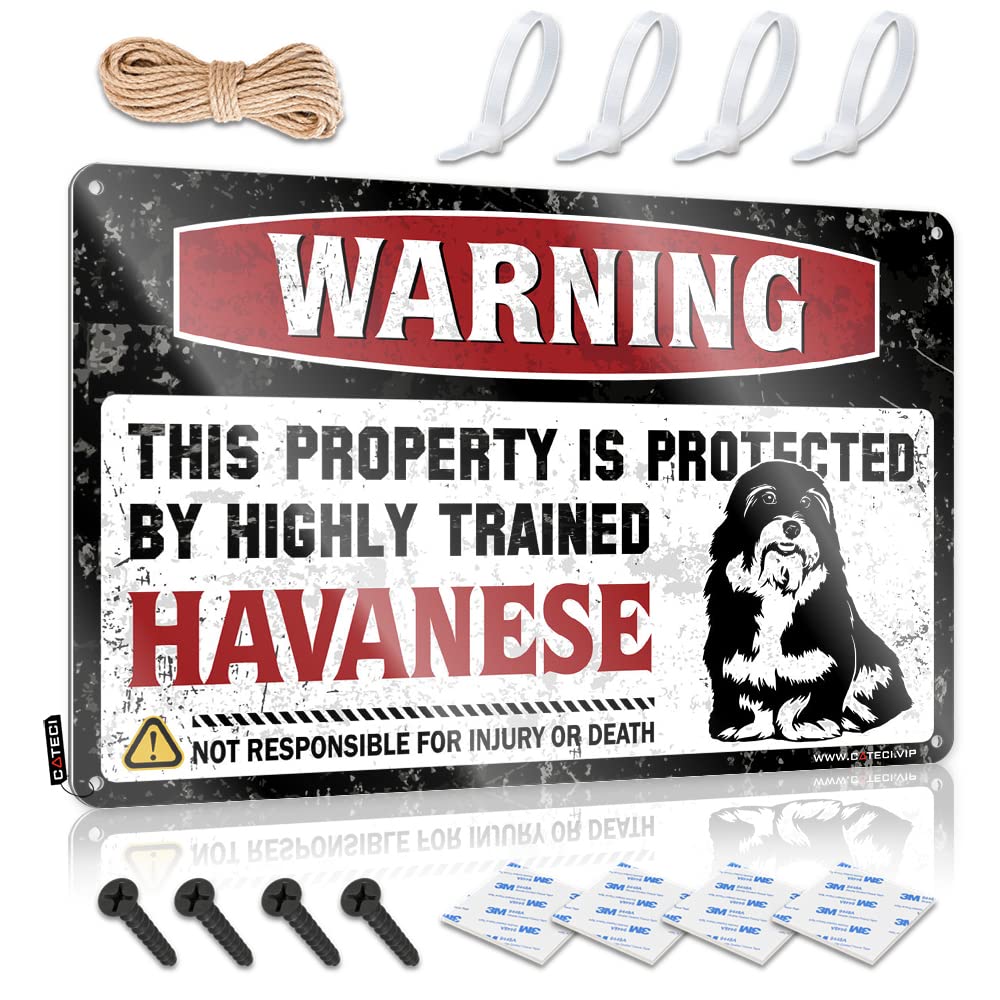Home Tin Sign Warning This Property Is Protected By A Highly Trained Havanese Tin Sign Bar Decor For Home Adult Signs For Man Cave(30X40CM)