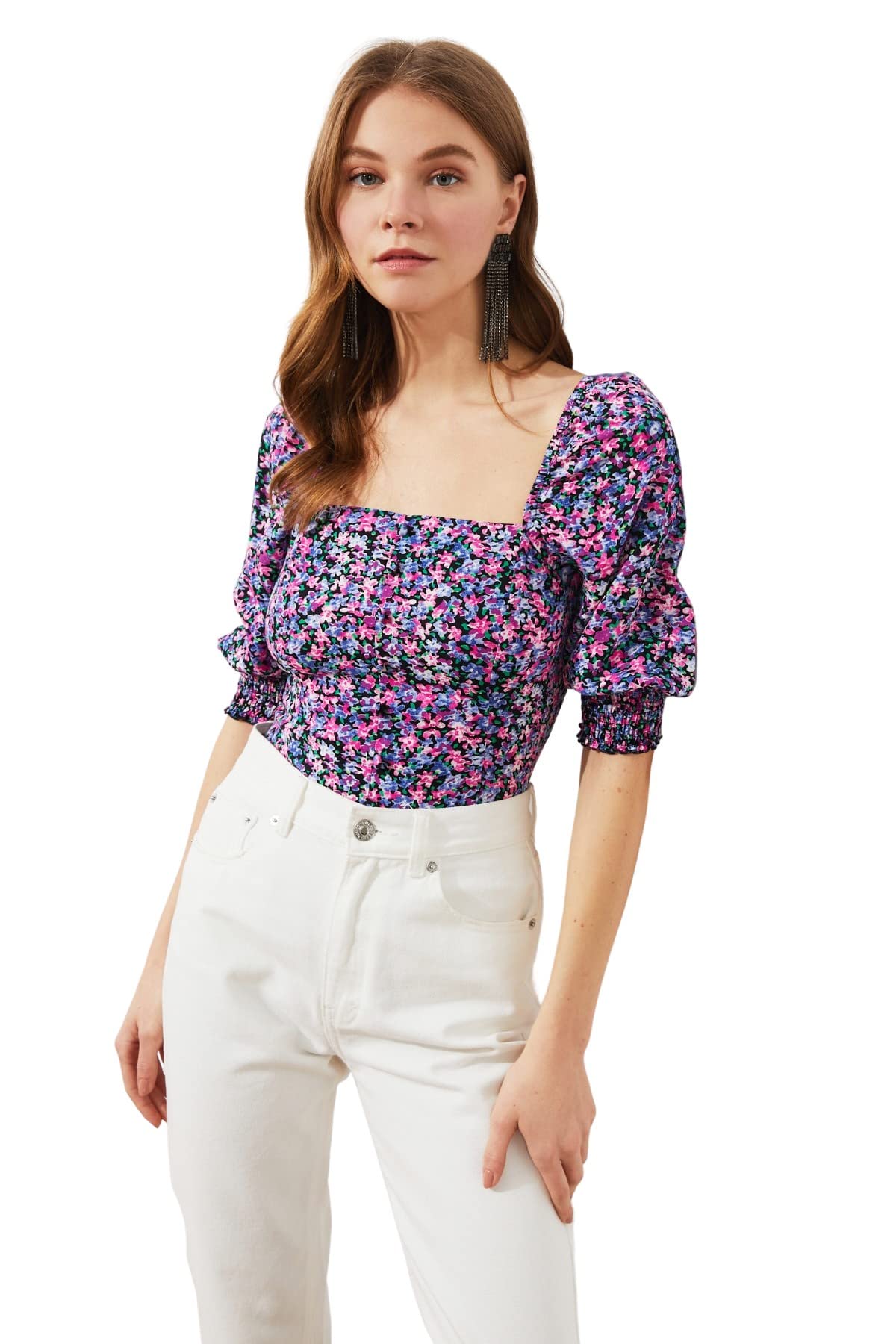 Trendyol Damen Very Colorful Woman Regular Standard Square Collar Woven Blouse Hemd, 34