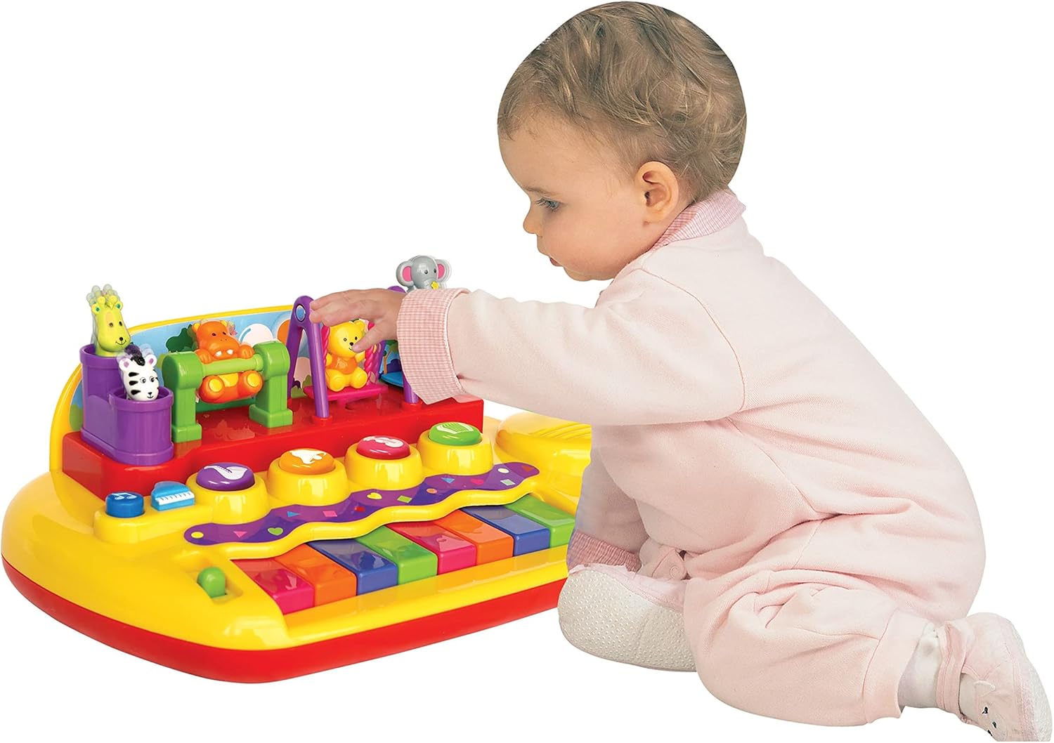 Kiddieland Playful Pals Piano for Toddlers, 8-Key Colorful Musical Toy with 5 Instrument Sounds, Moving Animal Figures, Songs, Ages 12+ Months