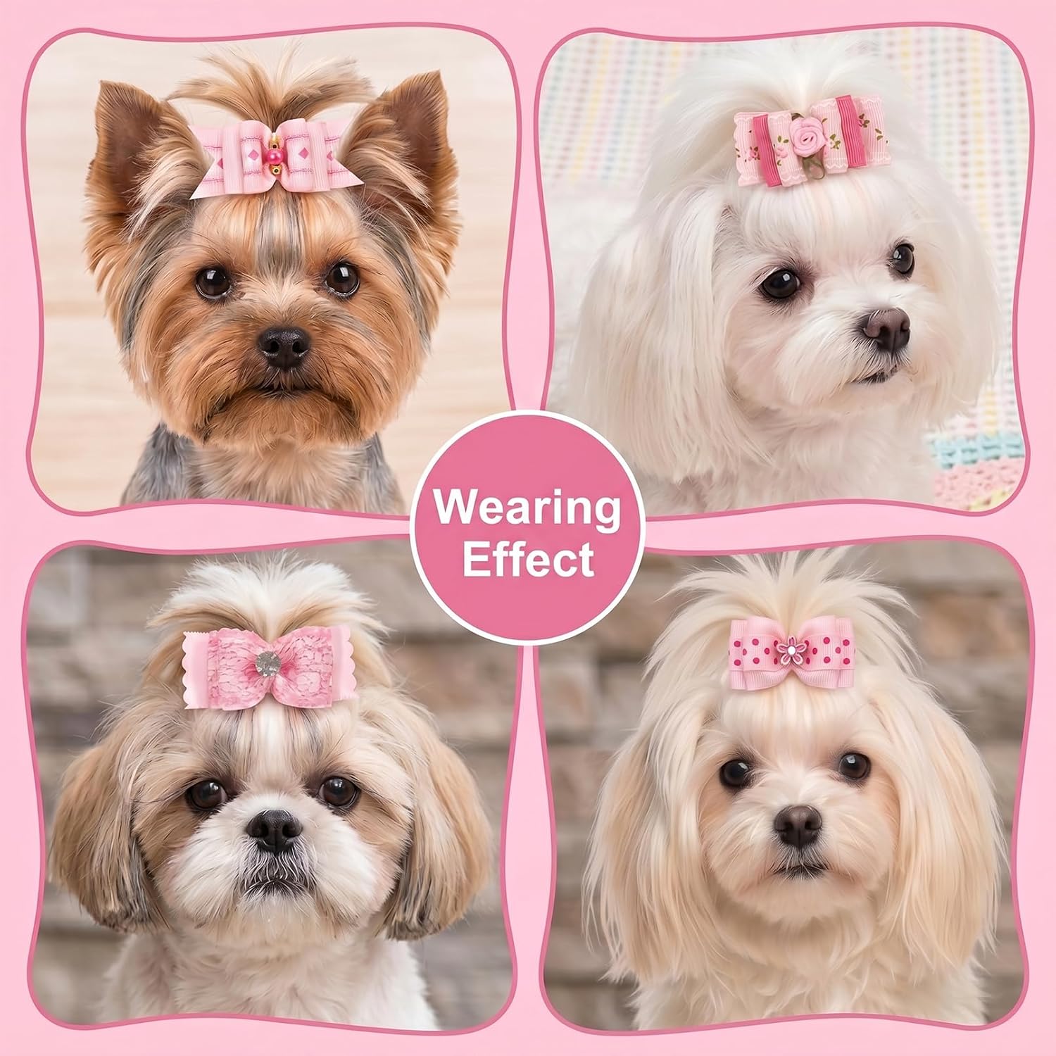 20 Pack Dog Hair Bows, Pink Puppy Hair Bows with Rubber Bands image 4