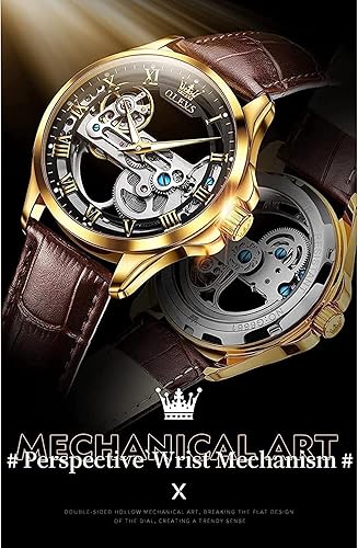 Miniatura 6 de OLEVS Relojes de esqueleto para hombre, automático, mecánico, de lujo, de cuero, impermeable, luminoso, reloj de pulsera para hombre